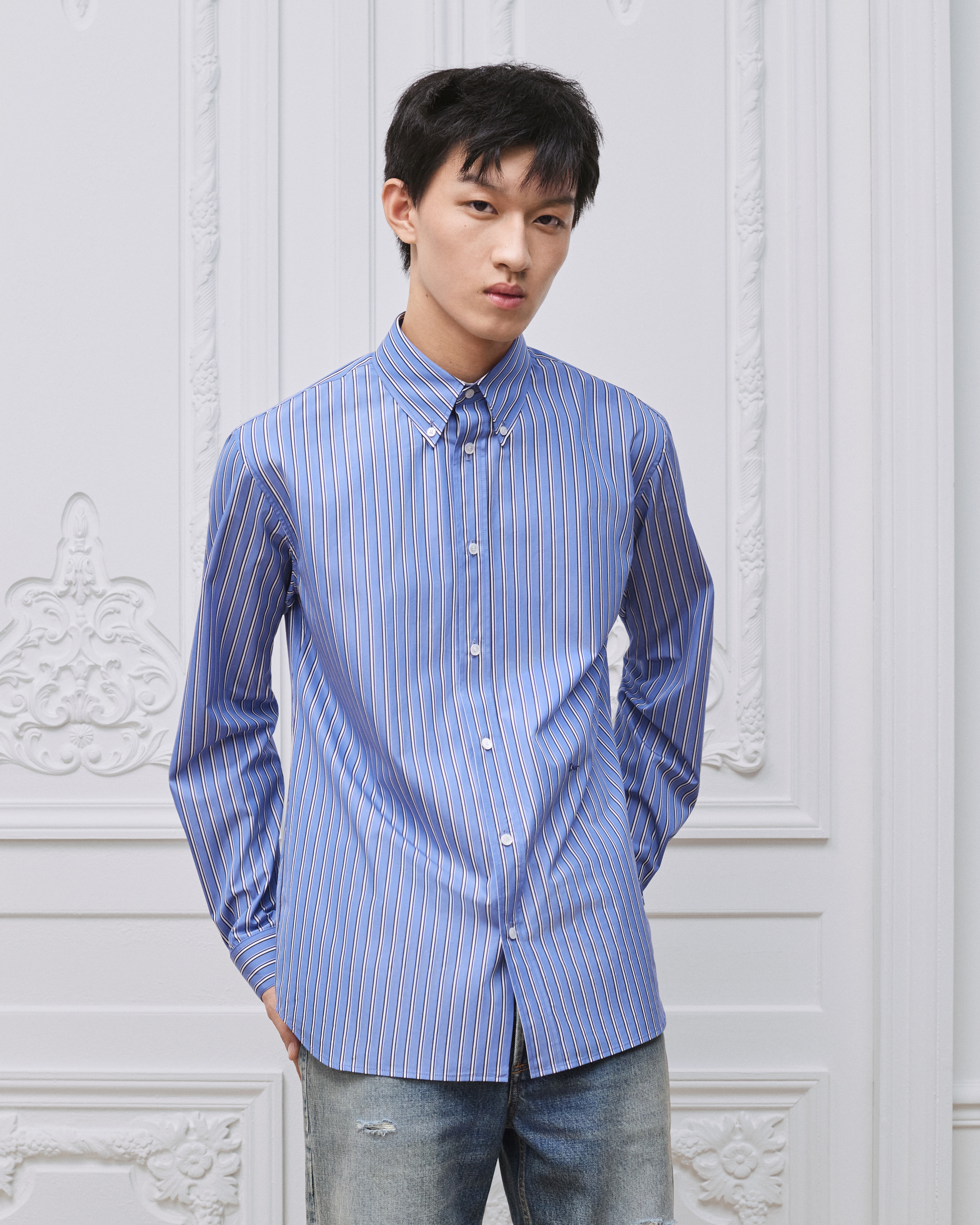 look_image_alt_prefix 衬衫 蓝色条纹棉质府绸面料 Dior 刺绣 E07