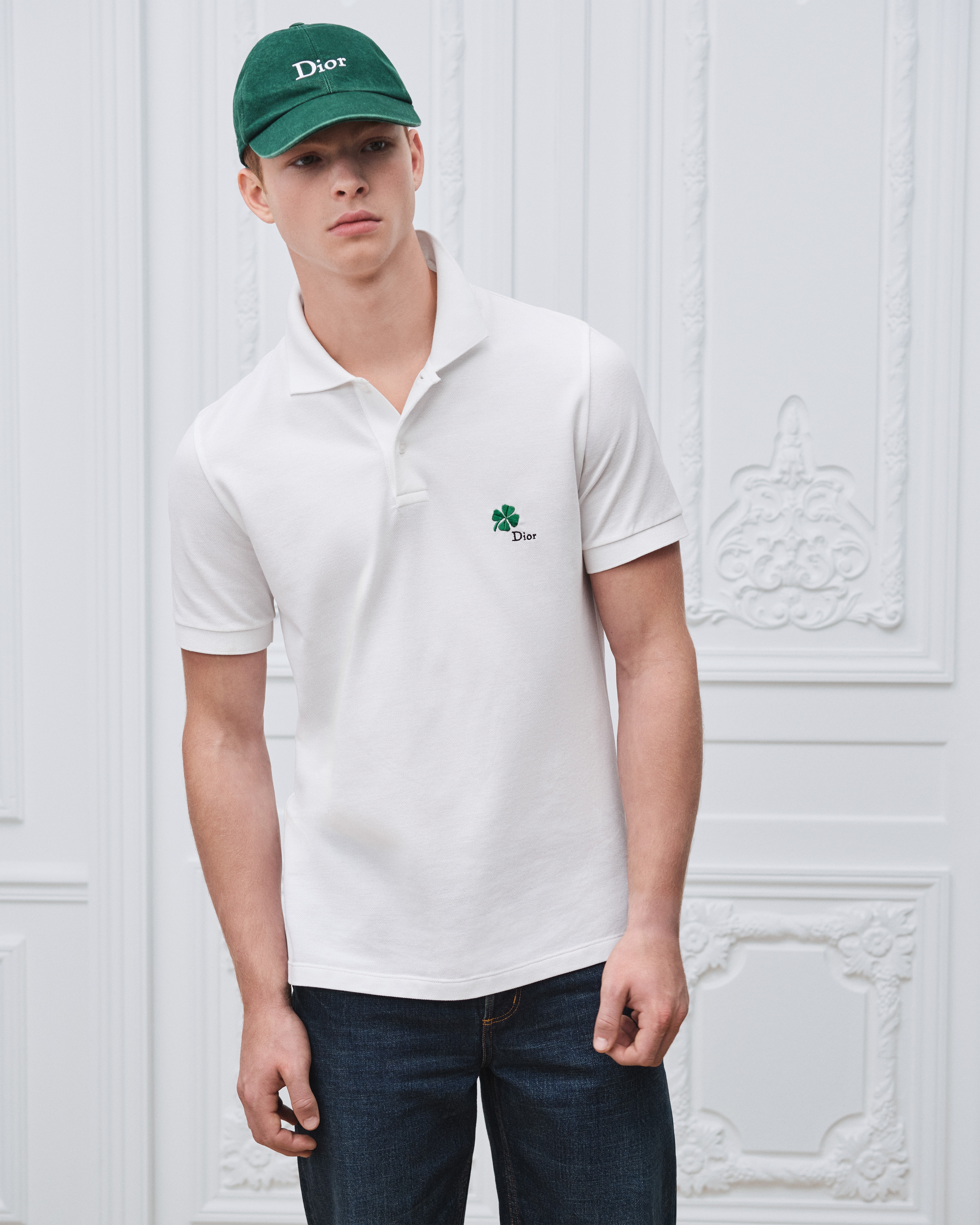 look_image_alt_prefix Polo 衫 白色棉质珠地布 Dior Clover 图案刺绣 E07