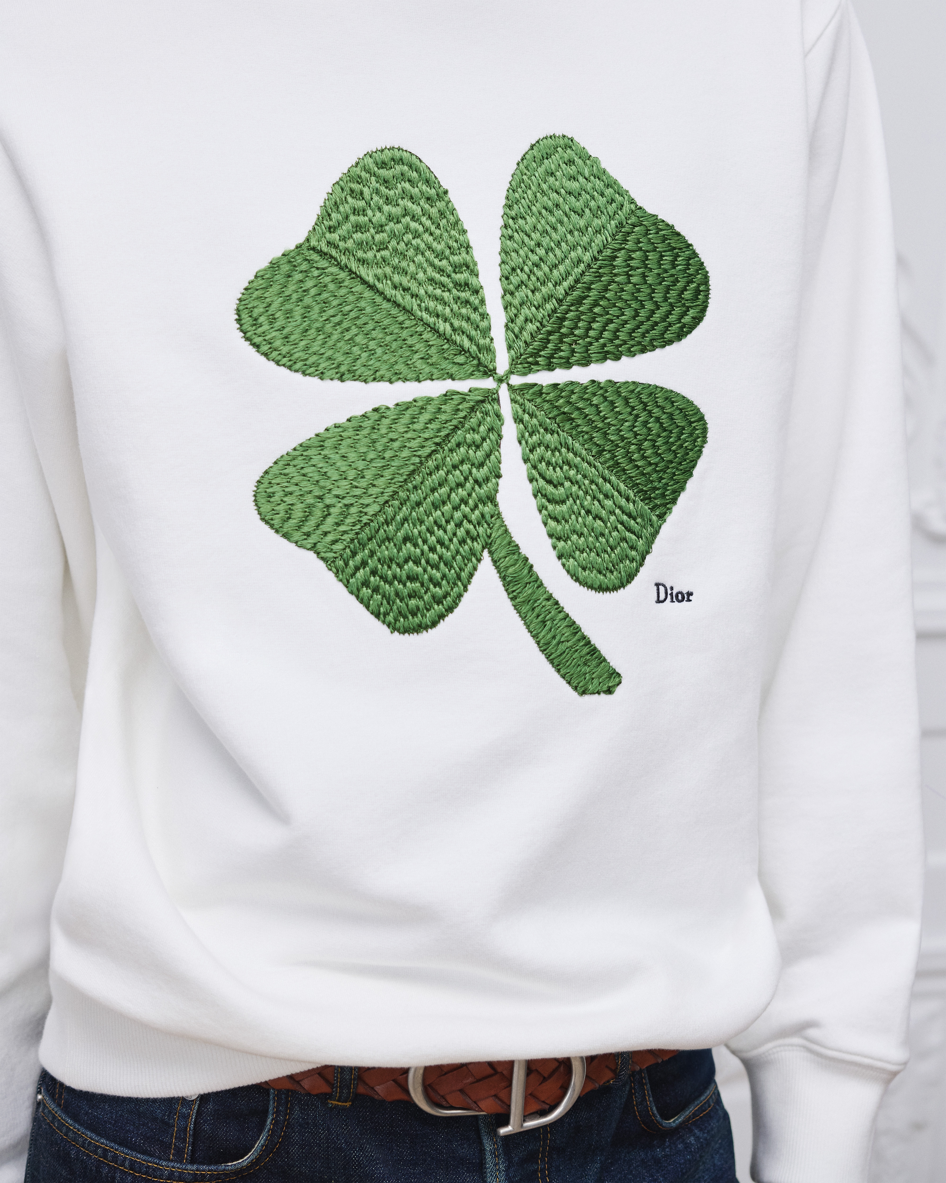 look_image_alt_prefix 卫衣 白色棉质起绒面料 Dior Clover 图案刺绣 E10