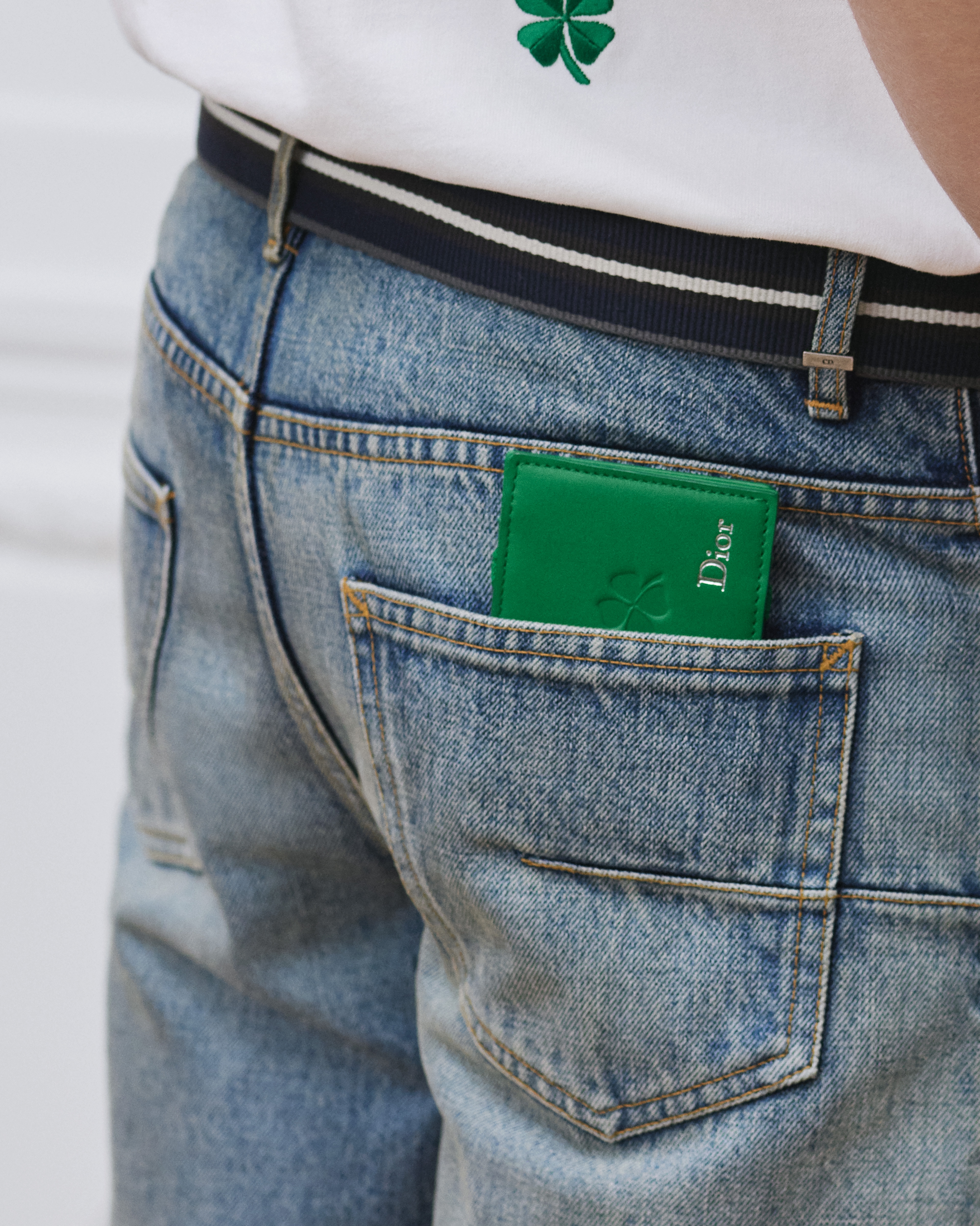 look_image_alt_prefix 双折卡夹 亮绿色牛皮革 Dior Clover 压花图案 E42