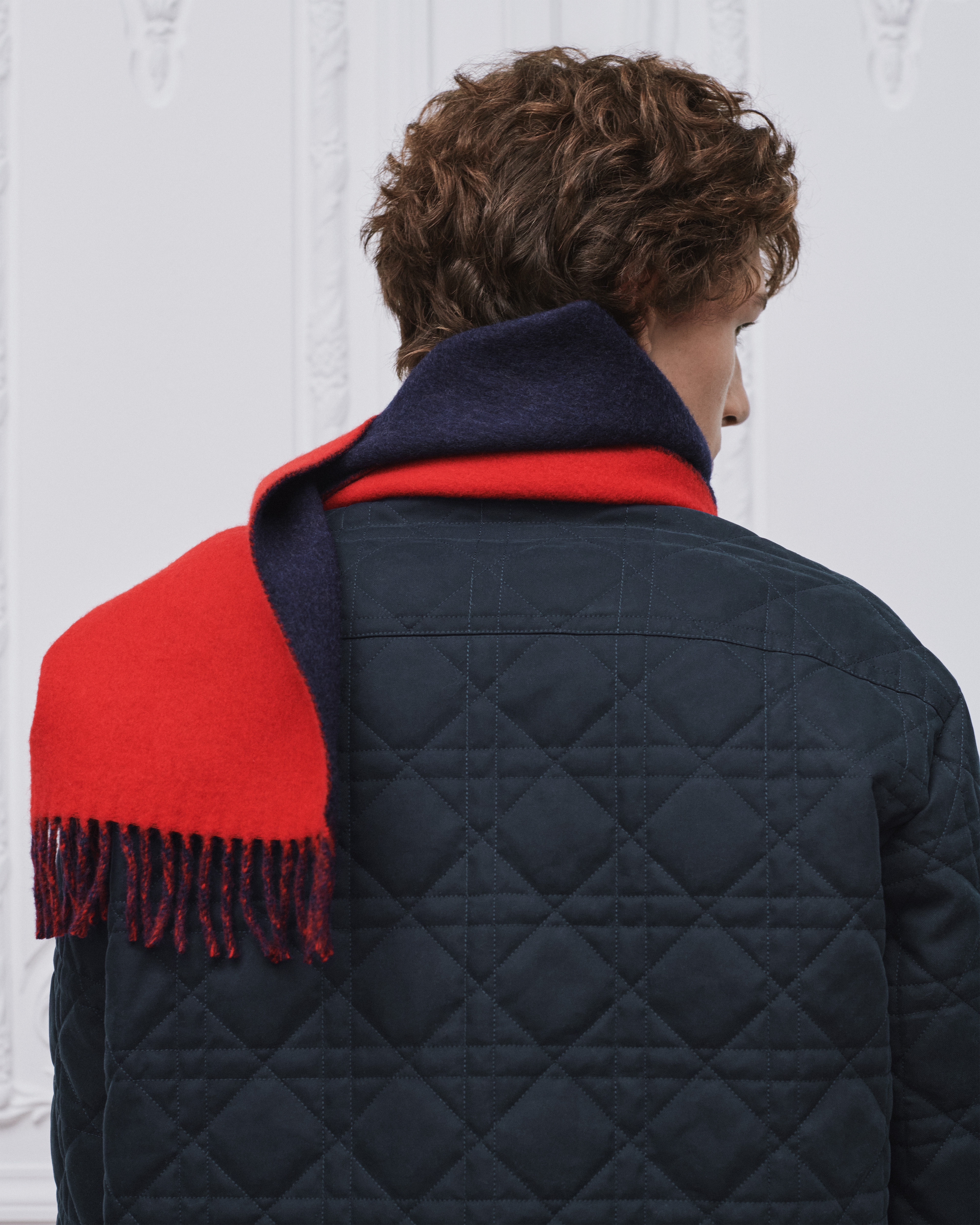 look_image_alt_prefix 双面围巾 海军蓝色和红色绵羊毛和山羊绒混纺面料 Dior 刺绣 E34