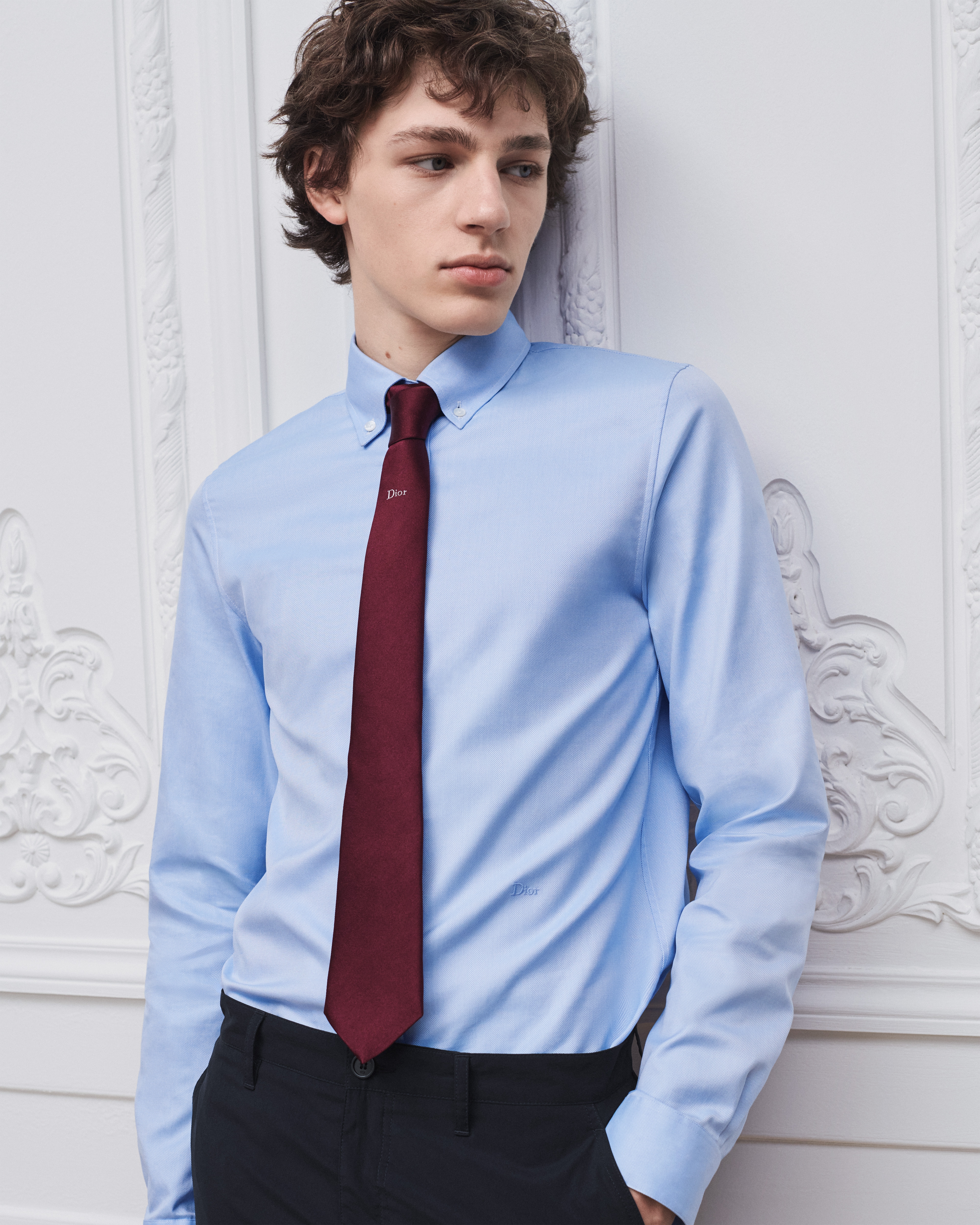 条纹领带 海军蓝色和红色桑蚕丝面料 E35