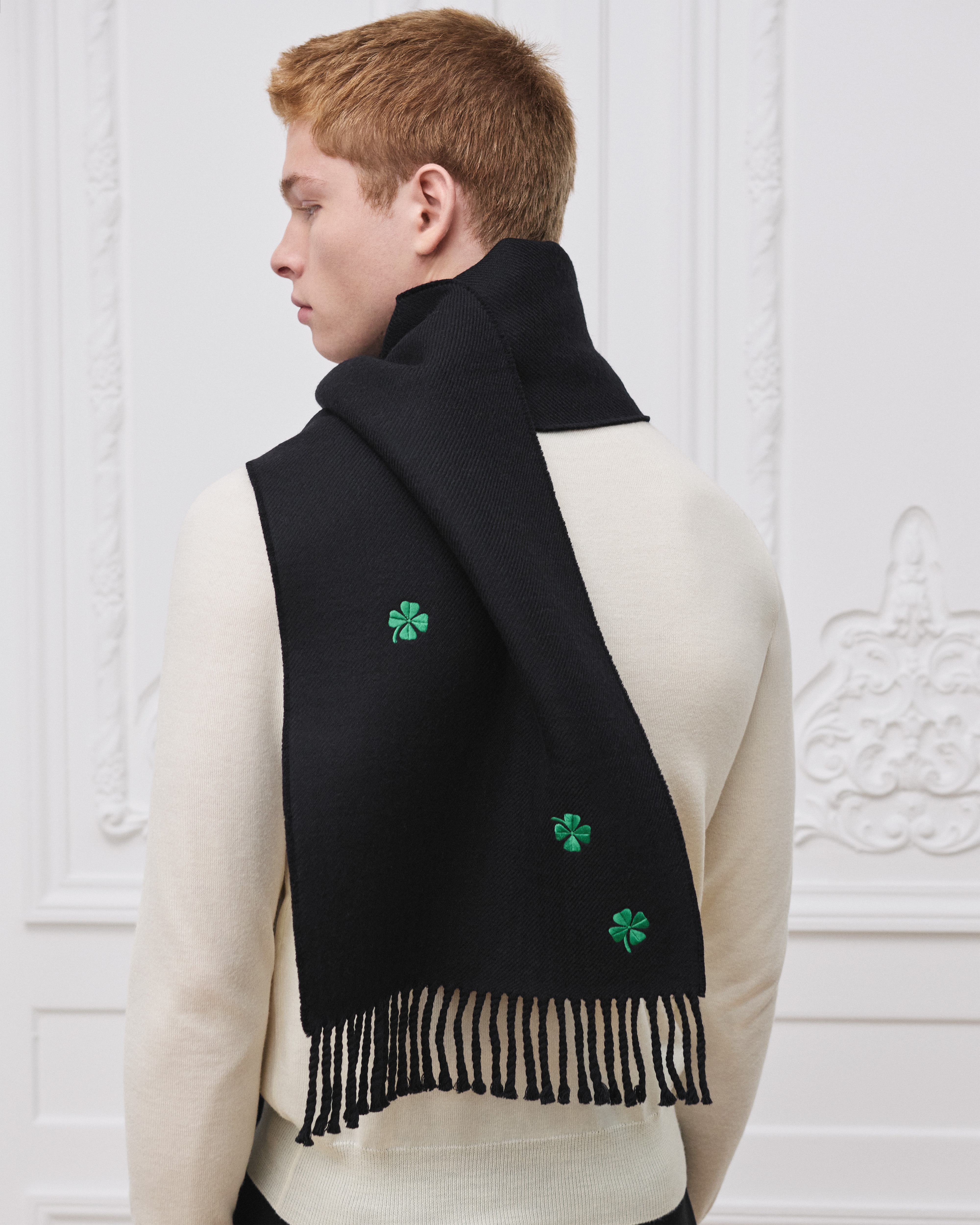 look_image_alt_prefix 围巾 黑色绵羊毛面料 Dior Clover 刺绣 E33