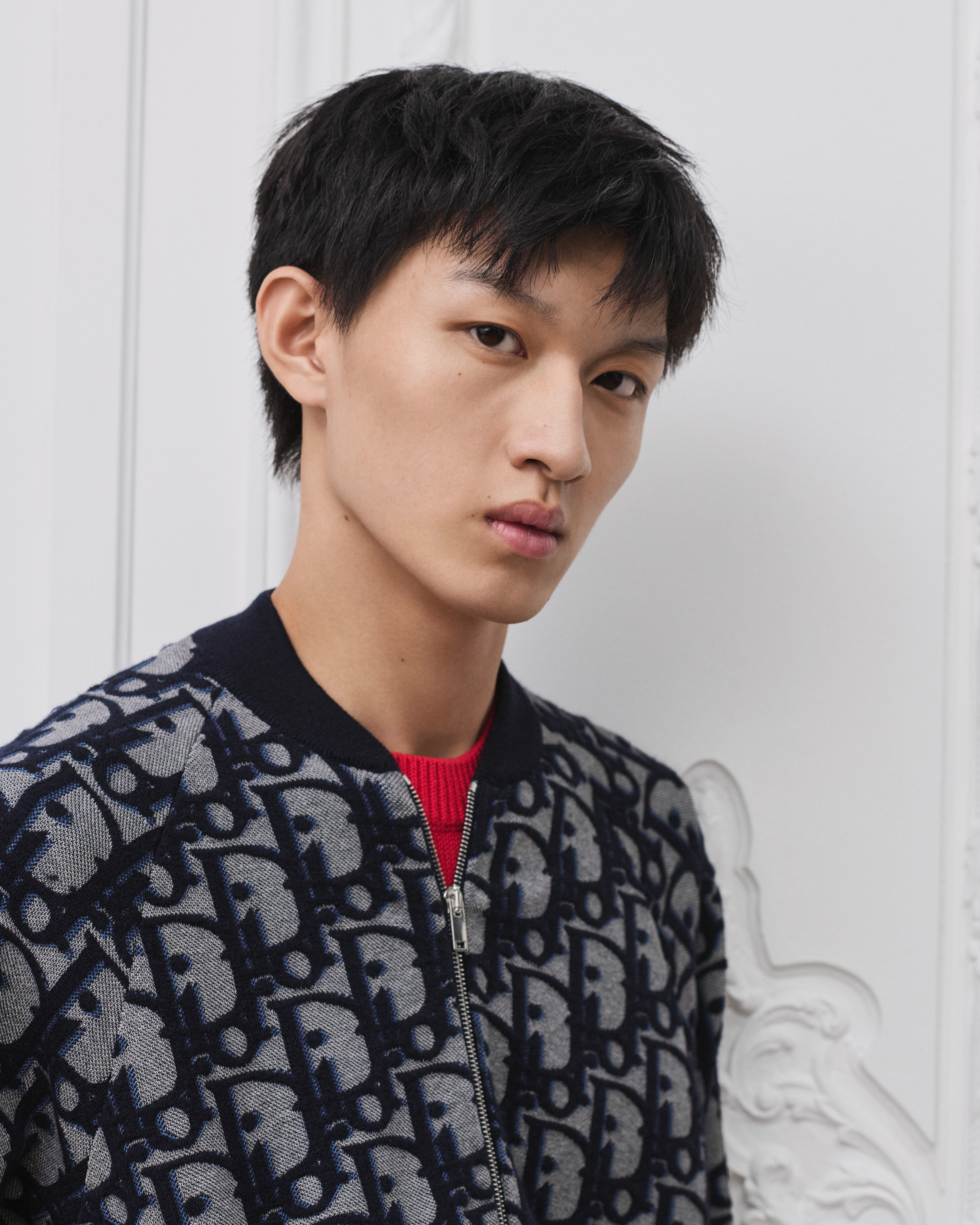 look_image_alt_prefix 飞行员夹克 棉质混纺面料蓝色 Oblique 印花 E04