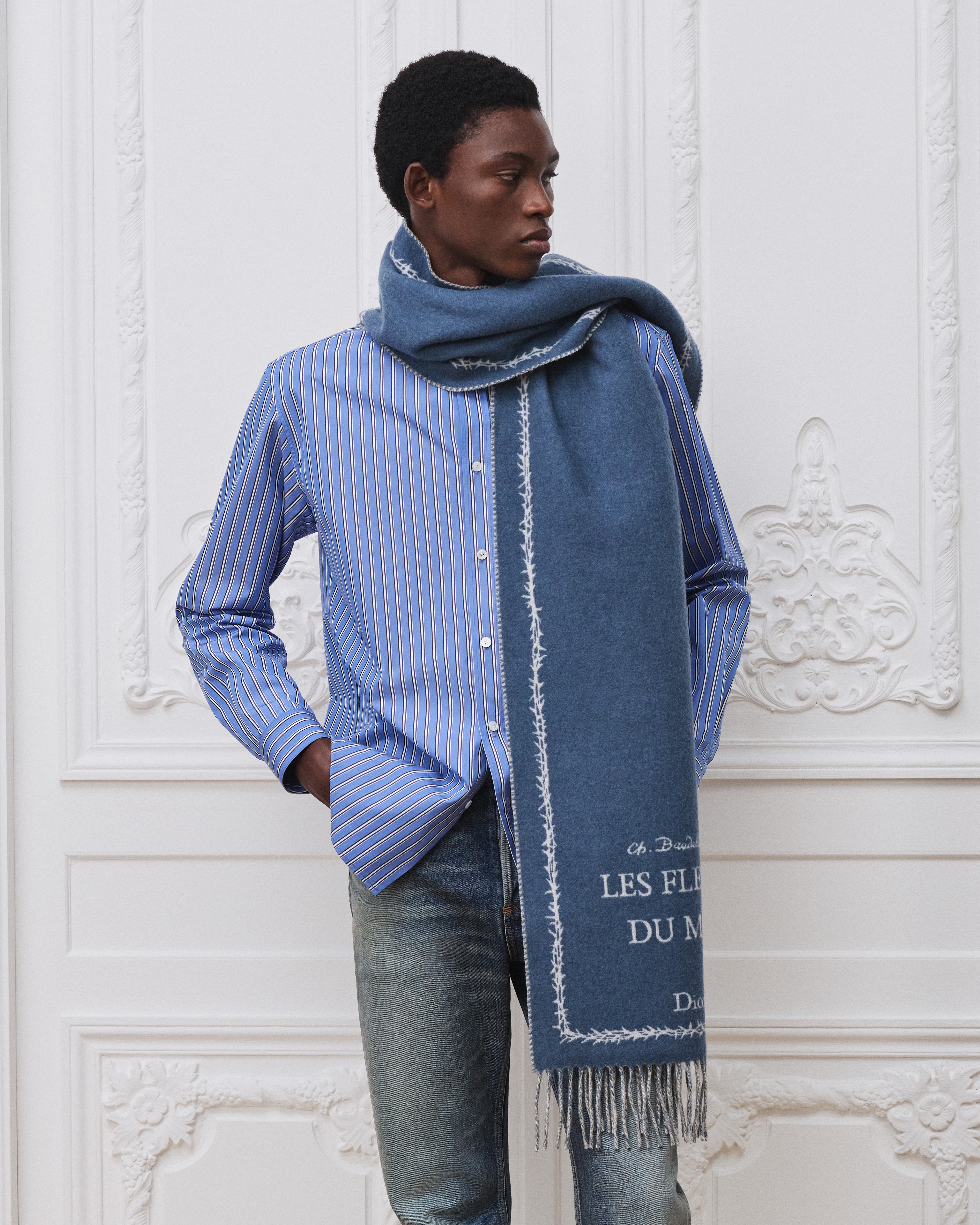 look_image_alt_prefix 围巾 蓝色和白色绵羊毛和山羊绒混纺面料 E32