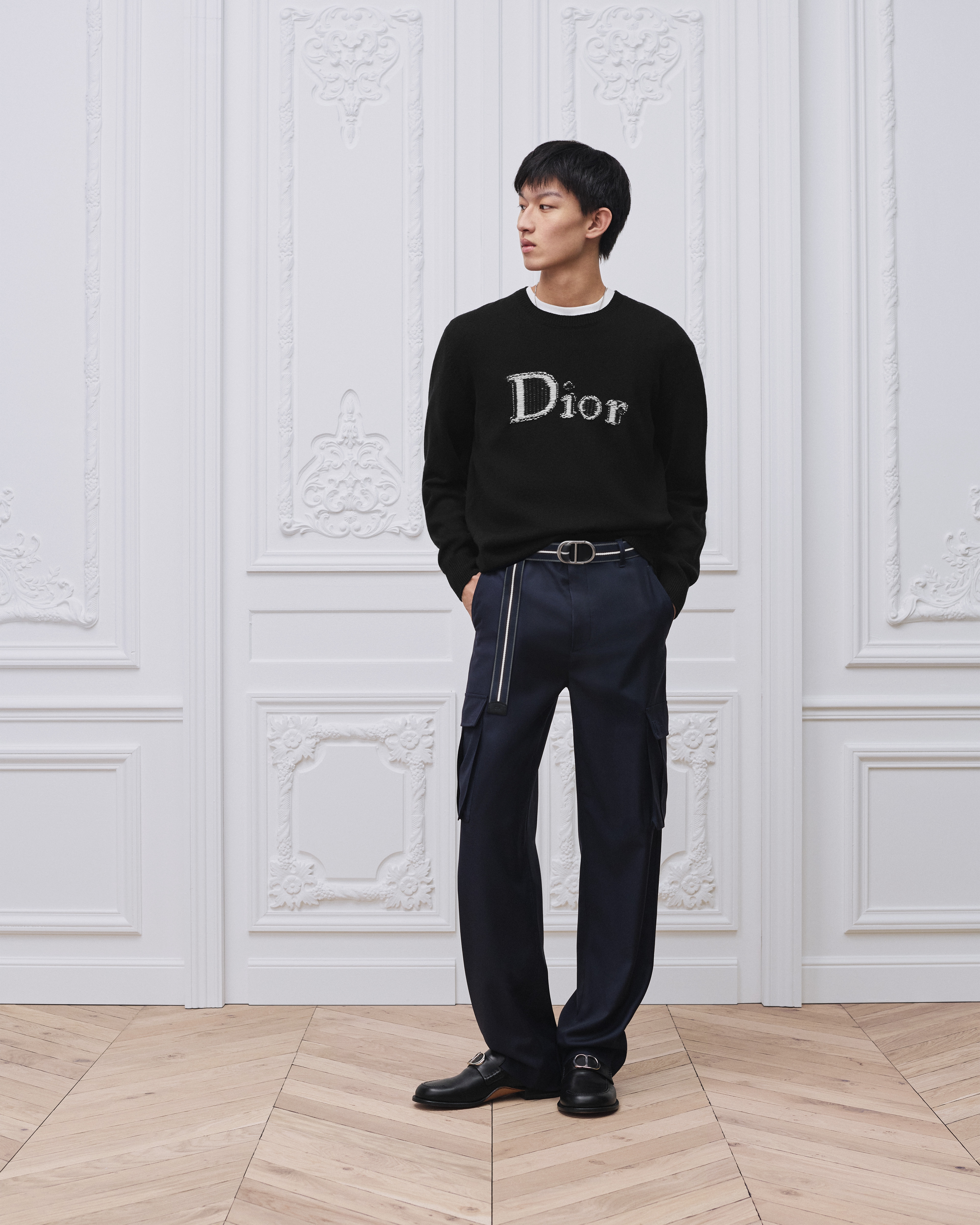 工装裤蓝色绵羊毛斜纹面料Dior 刺绣| DIOR