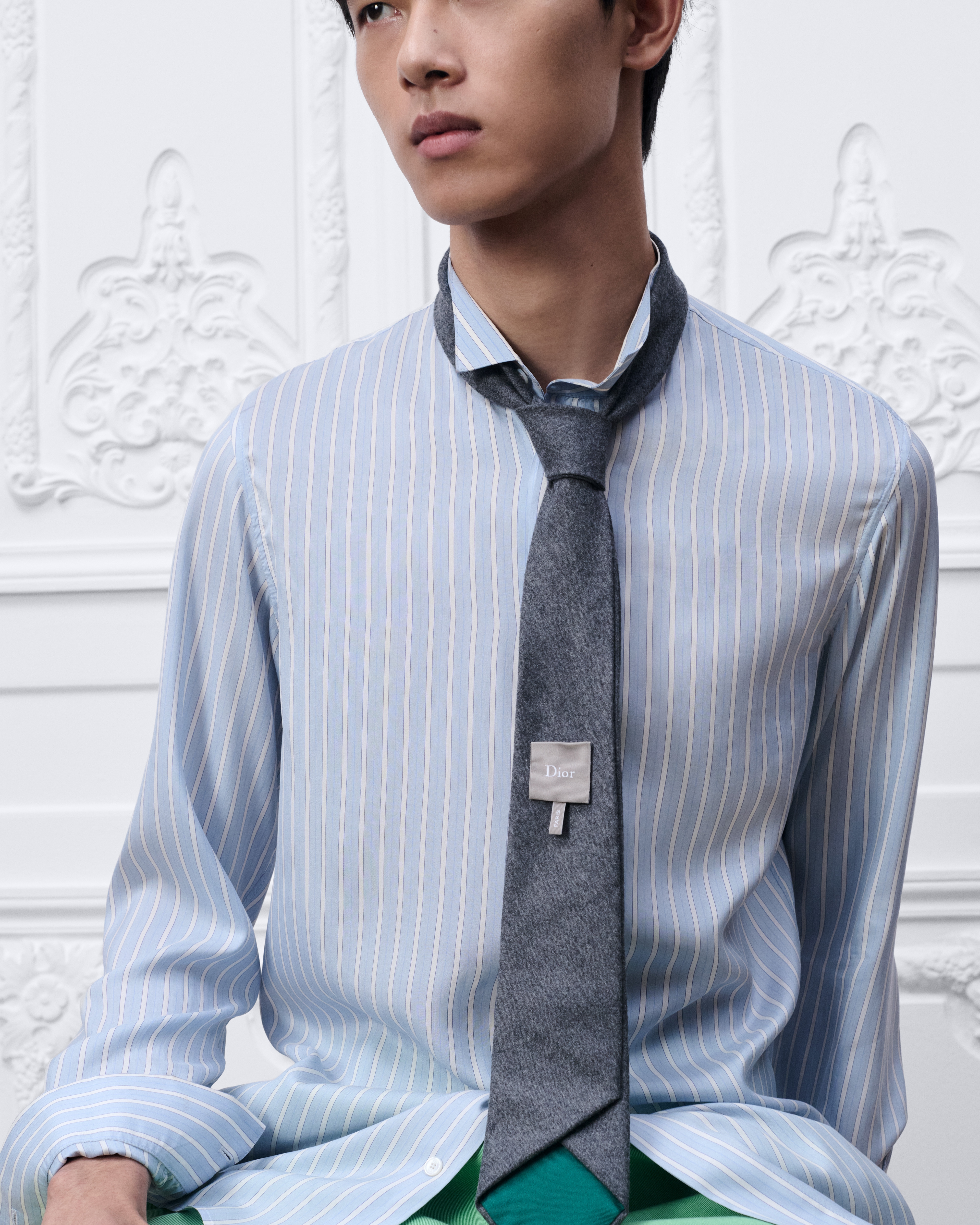 look_image_alt_prefix 反扣式领带搭配 Dior 标签 浅灰色绵羊毛法兰绒面料 E37