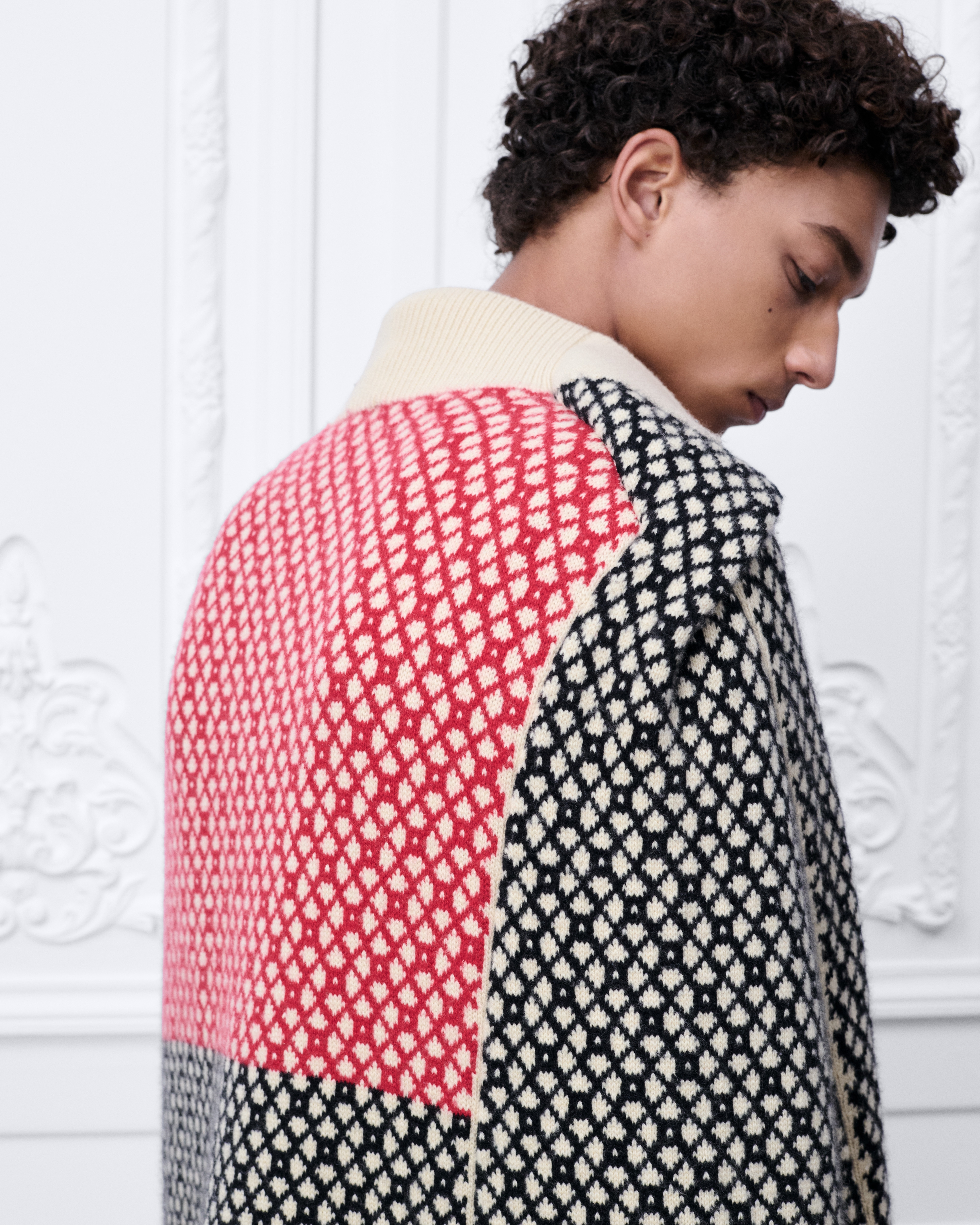 look_image_alt_prefix 斗篷 米白色和黑色山羊绒提花面料 E09