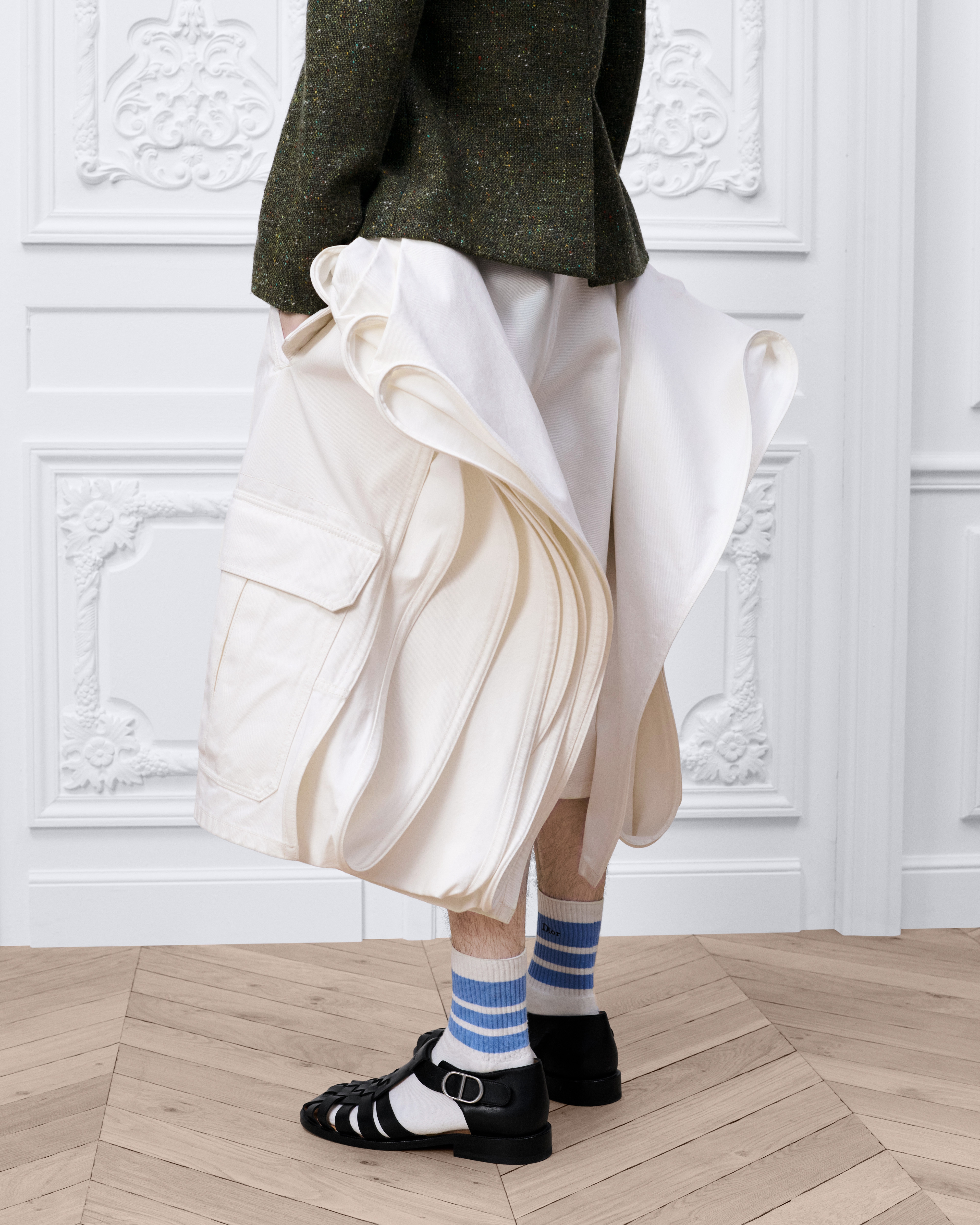 Delft 短裤 白色棉质斜纹面料 E15