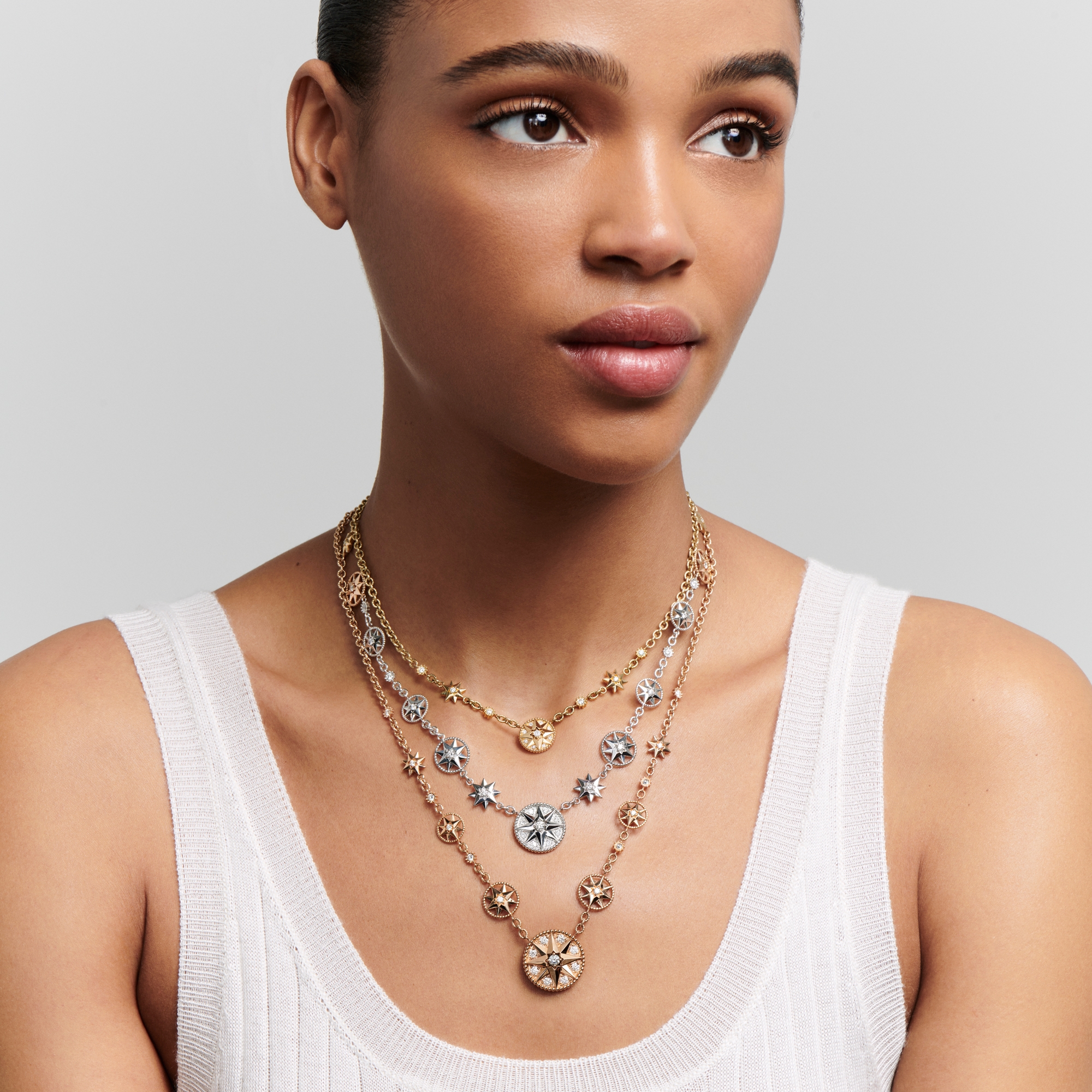 Rose des Vents 和 Étoile des Vents 项链 黄色 18K 金、玫瑰色 18K 金、白色 18K 金和钻石装饰 E01