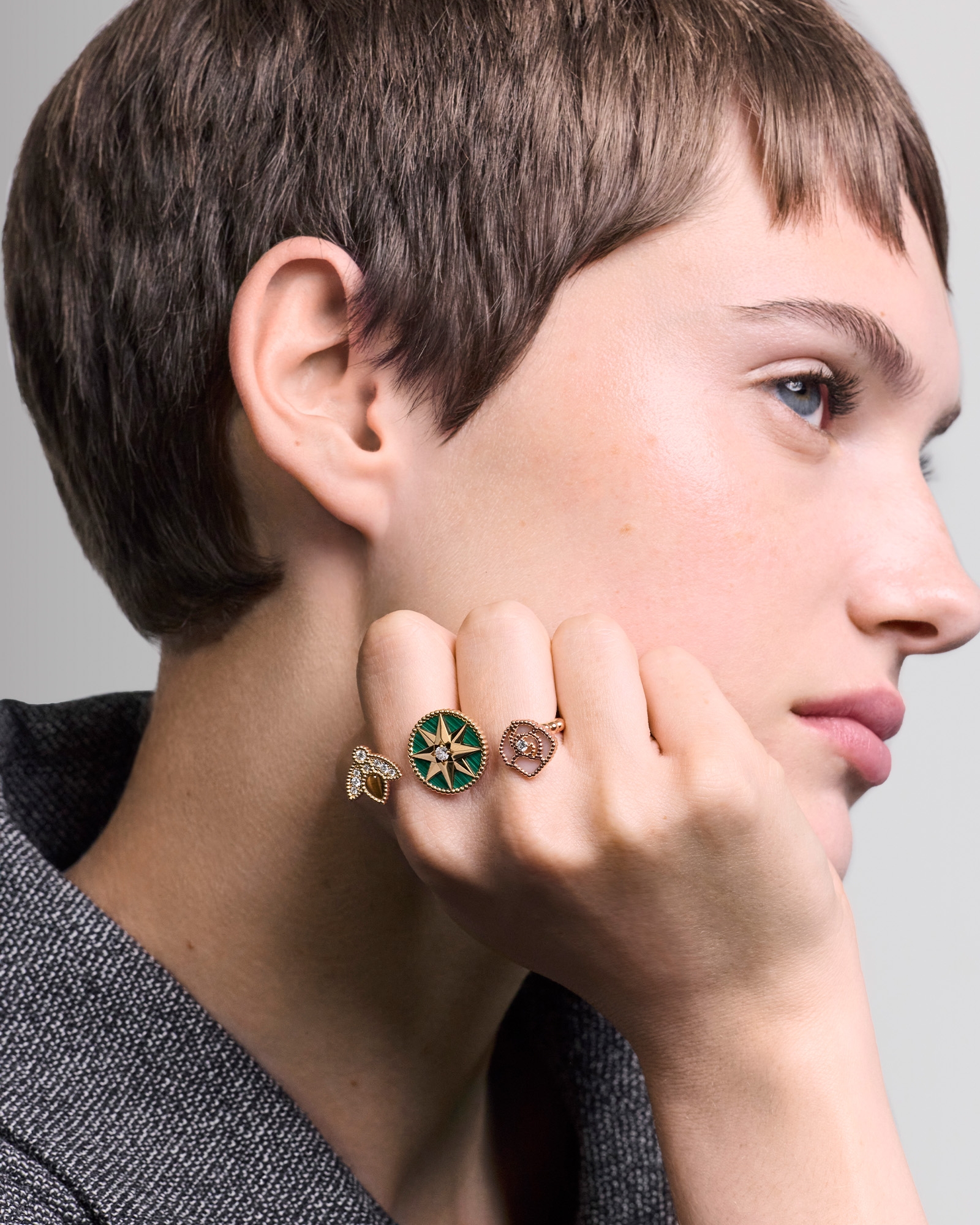 多样式 Charms 戒指 黄色和玫瑰色 18K 金、钻石和石饰 E01