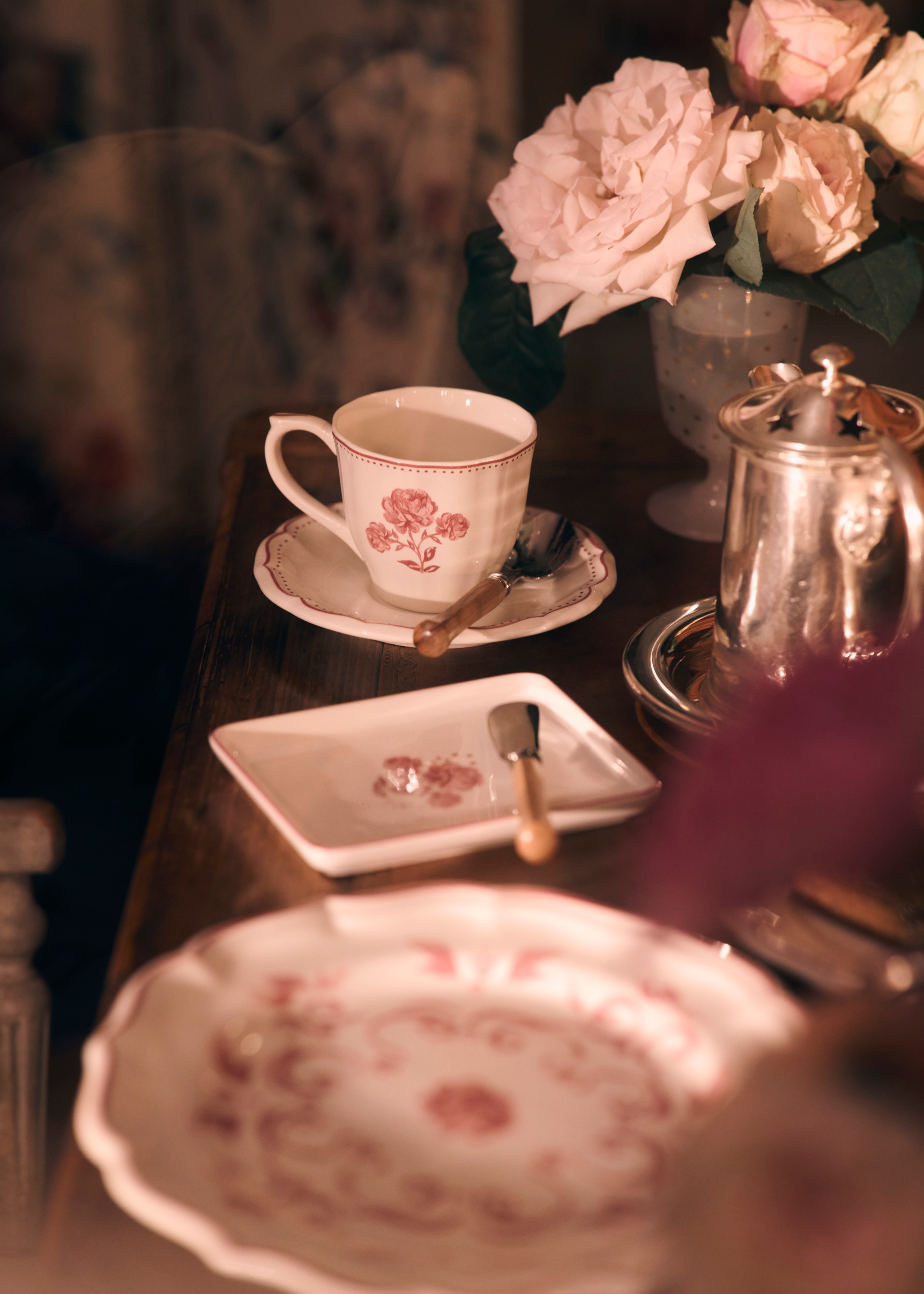 look_image_alt_prefix 茶杯杯托 陶瓷玫瑰图案 E06