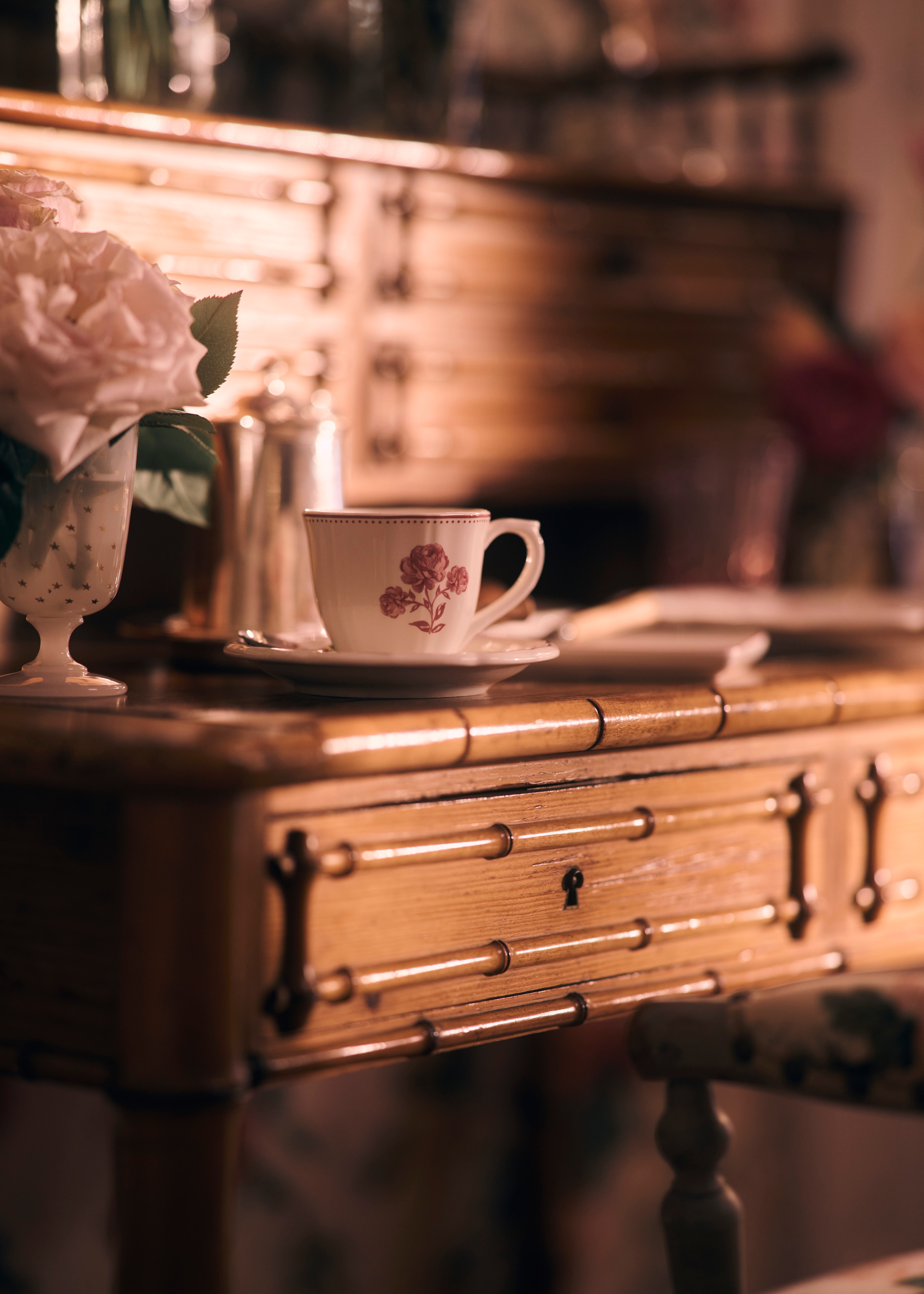 look_image_alt_prefix 茶杯杯托 陶瓷玫瑰图案 E07