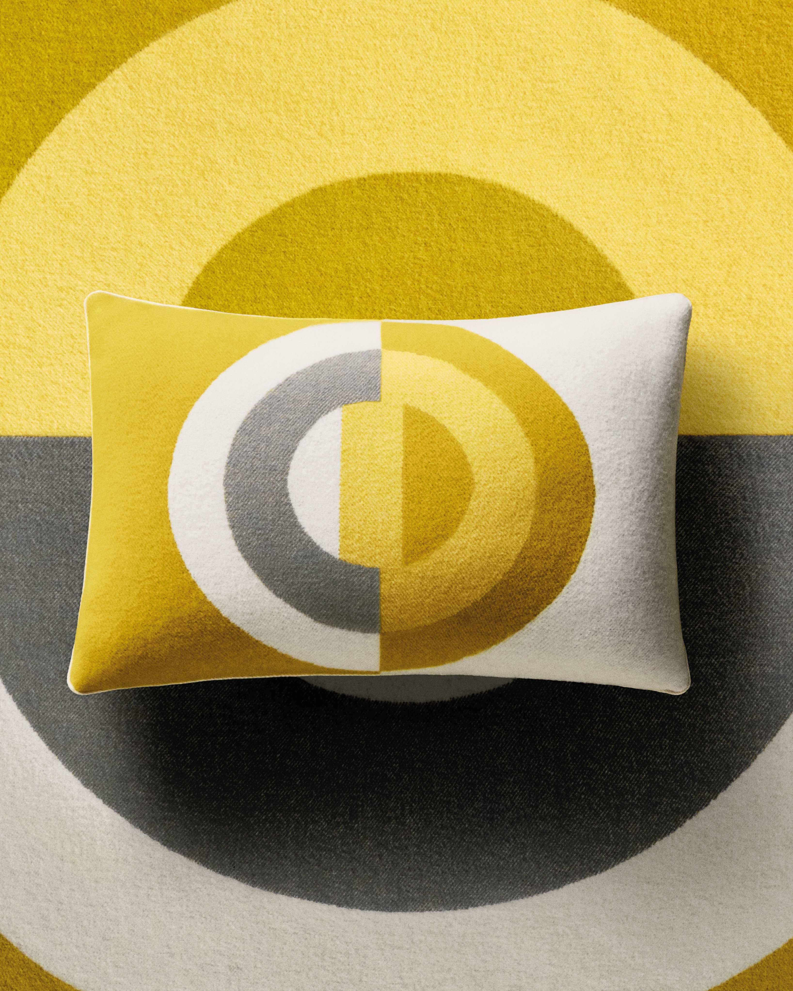 CD Entrelacés 系列长方形靠垫 黄色绵羊毛混纺面料 E05