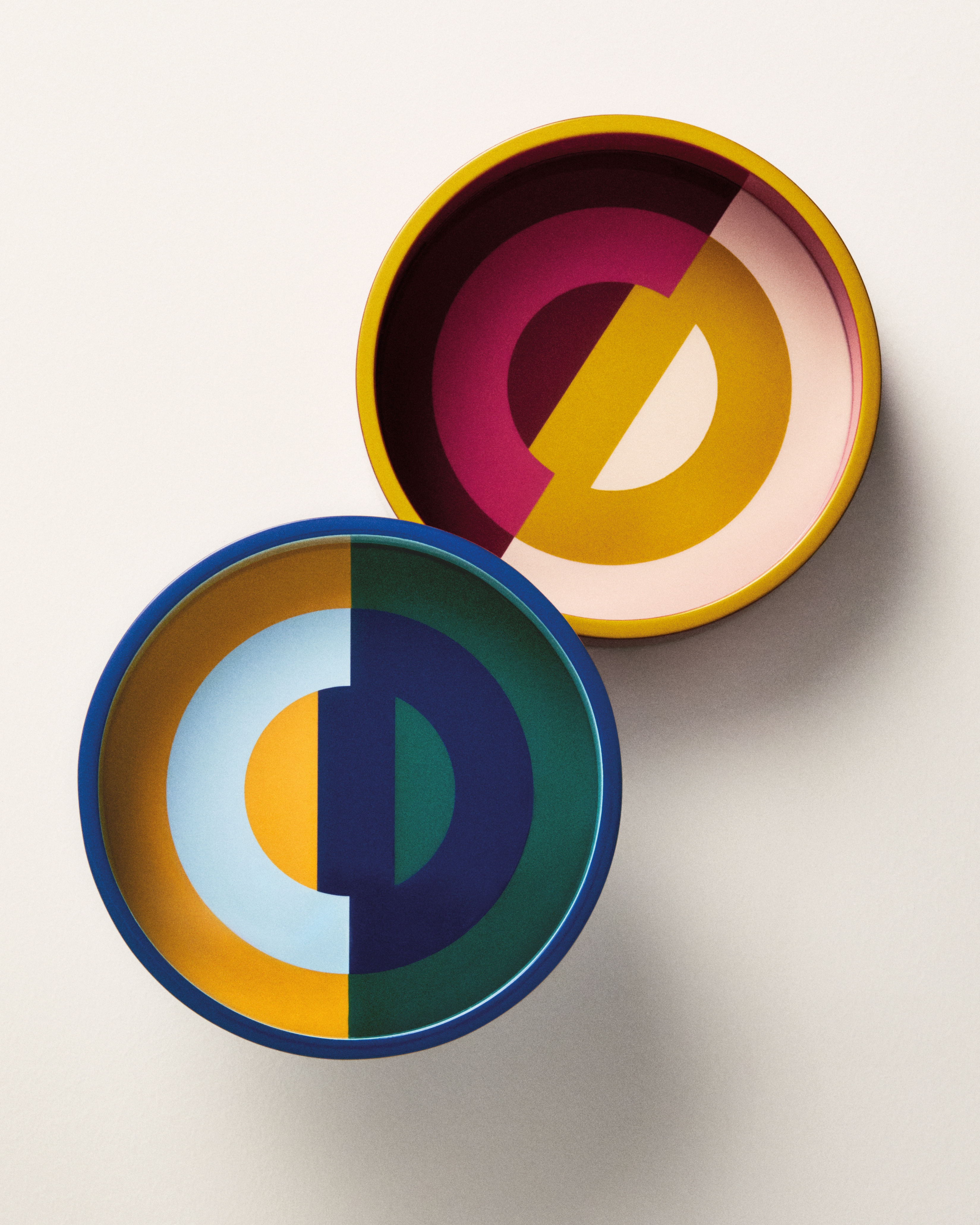 装饰托盘 涂漆木头粉色和黄色 CD Entrelacés 图案 E14