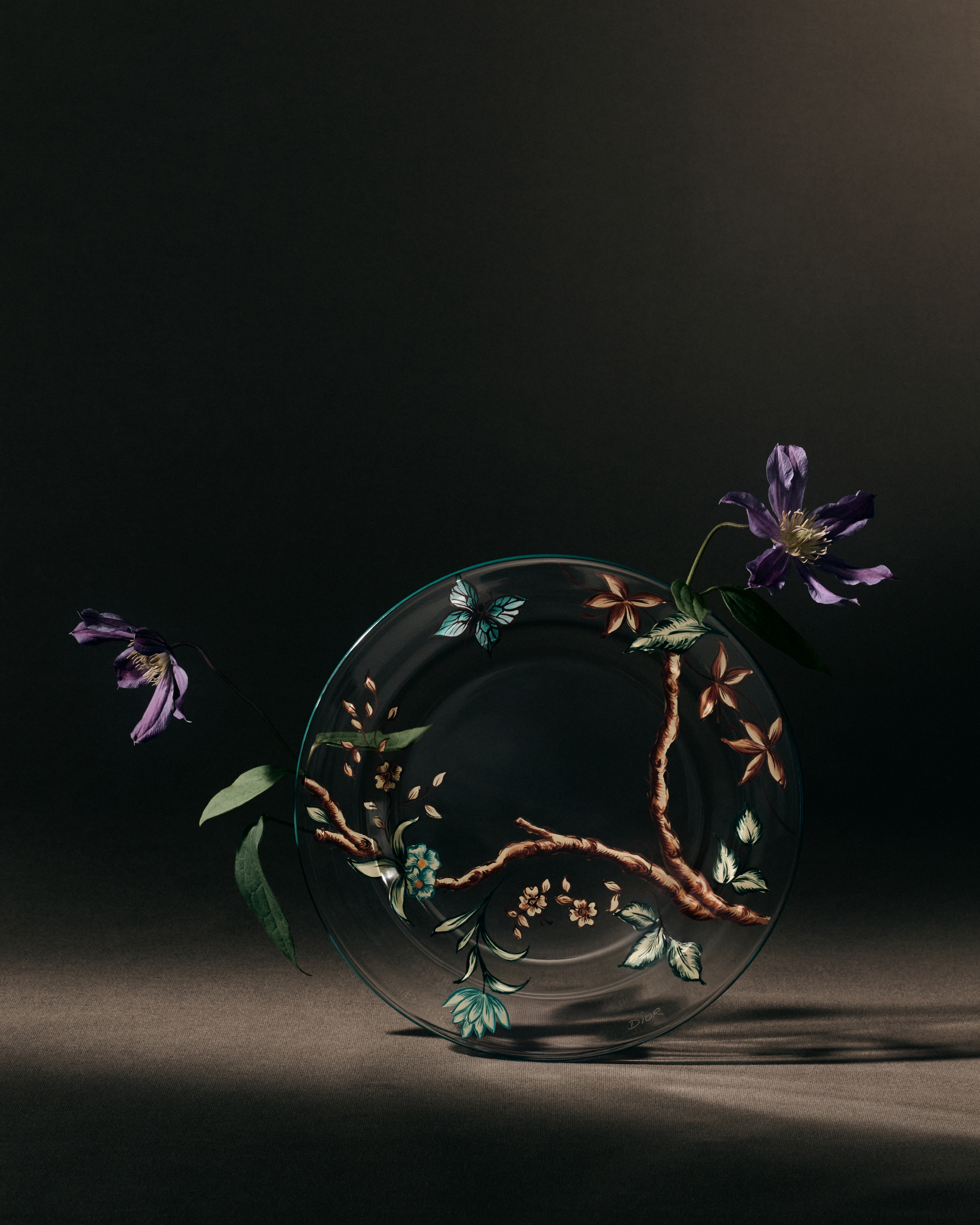 甜品碟 玻璃多色花卉图案 E02