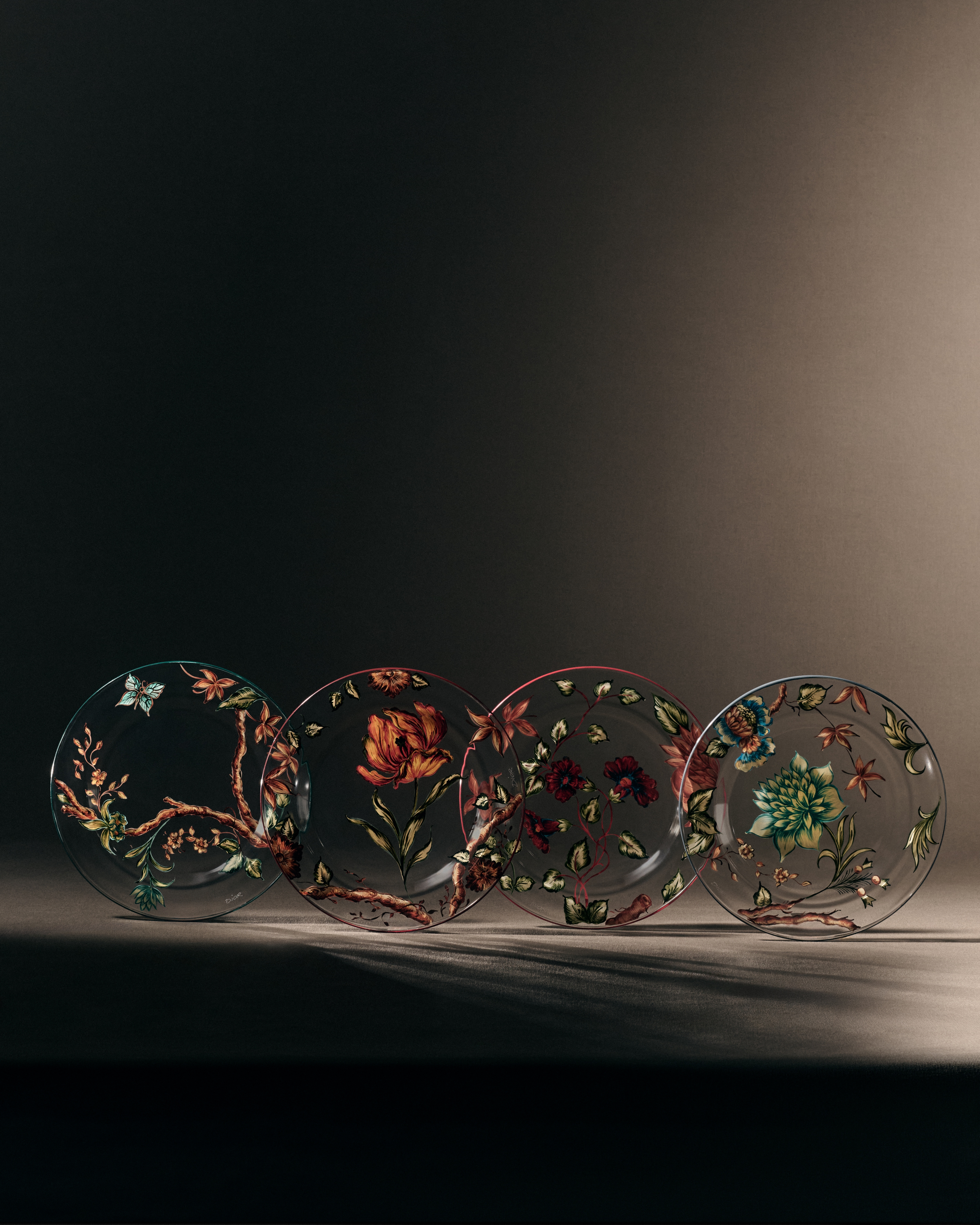 甜品碟 玻璃多色蓟花图案 E06