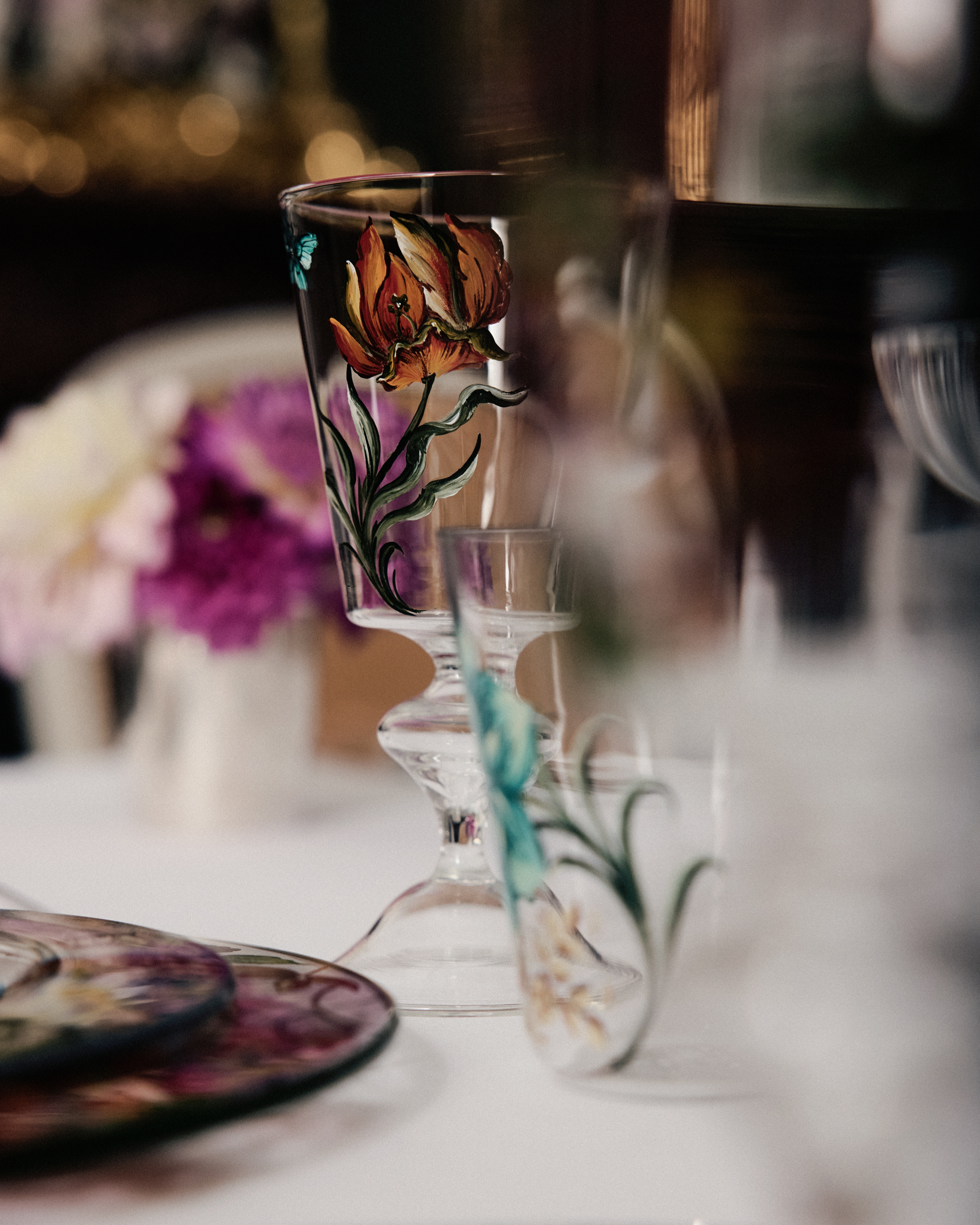 葡萄酒杯 玻璃多色花卉图案 E10