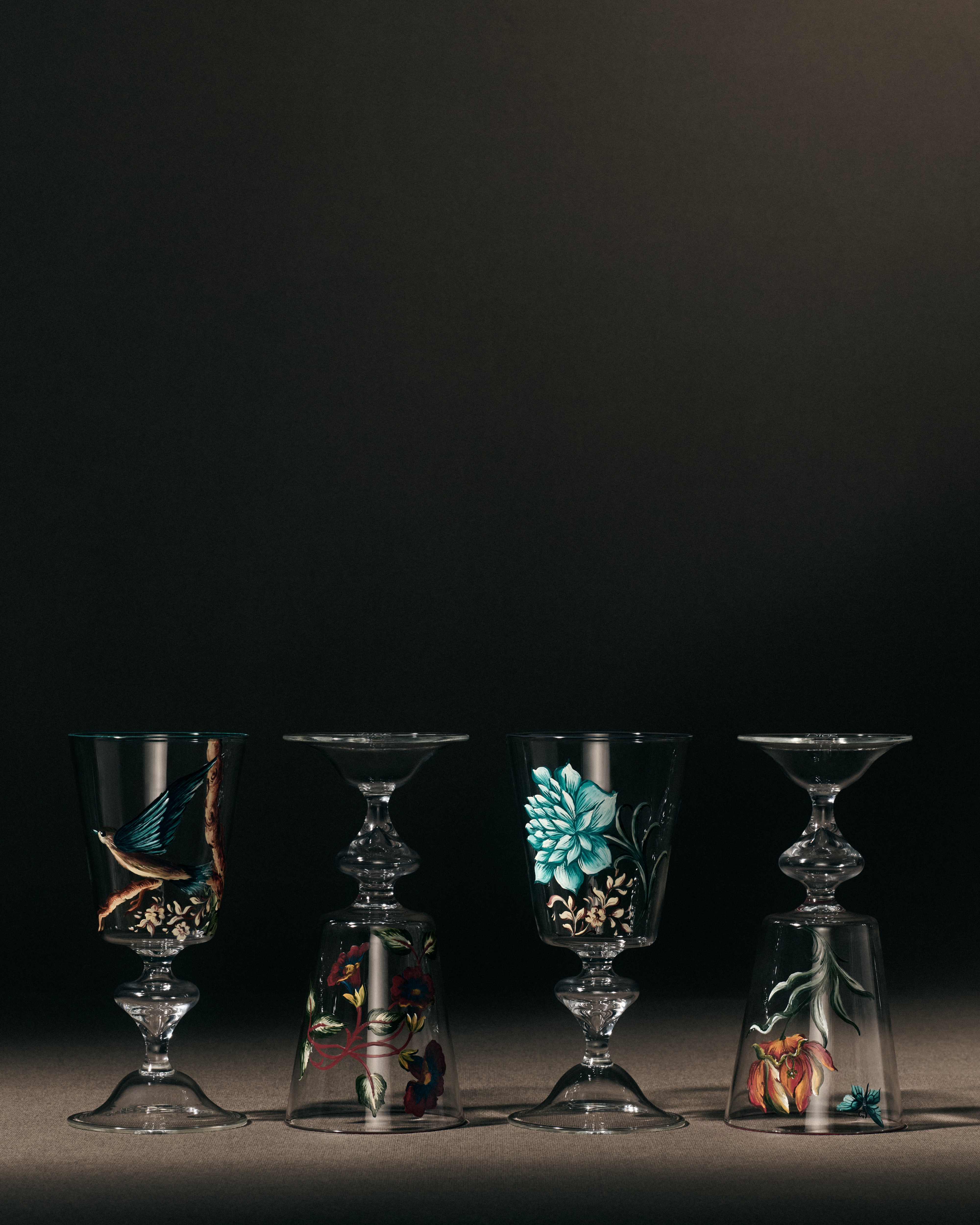 葡萄酒杯 玻璃多色飞鸟图案 E11