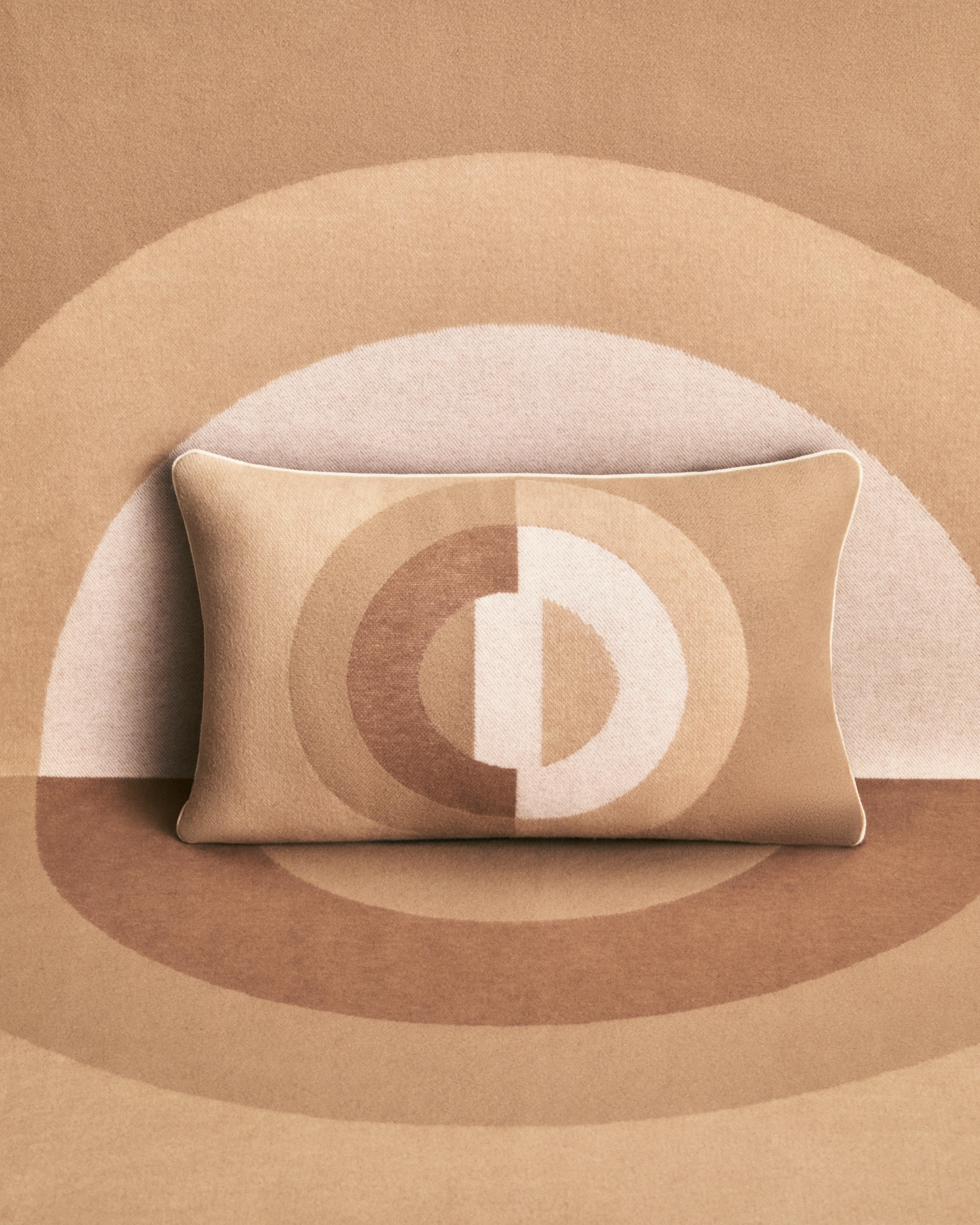 CD Entrelacés 系列长方形靠垫 米色绵羊毛混纺面料 E05