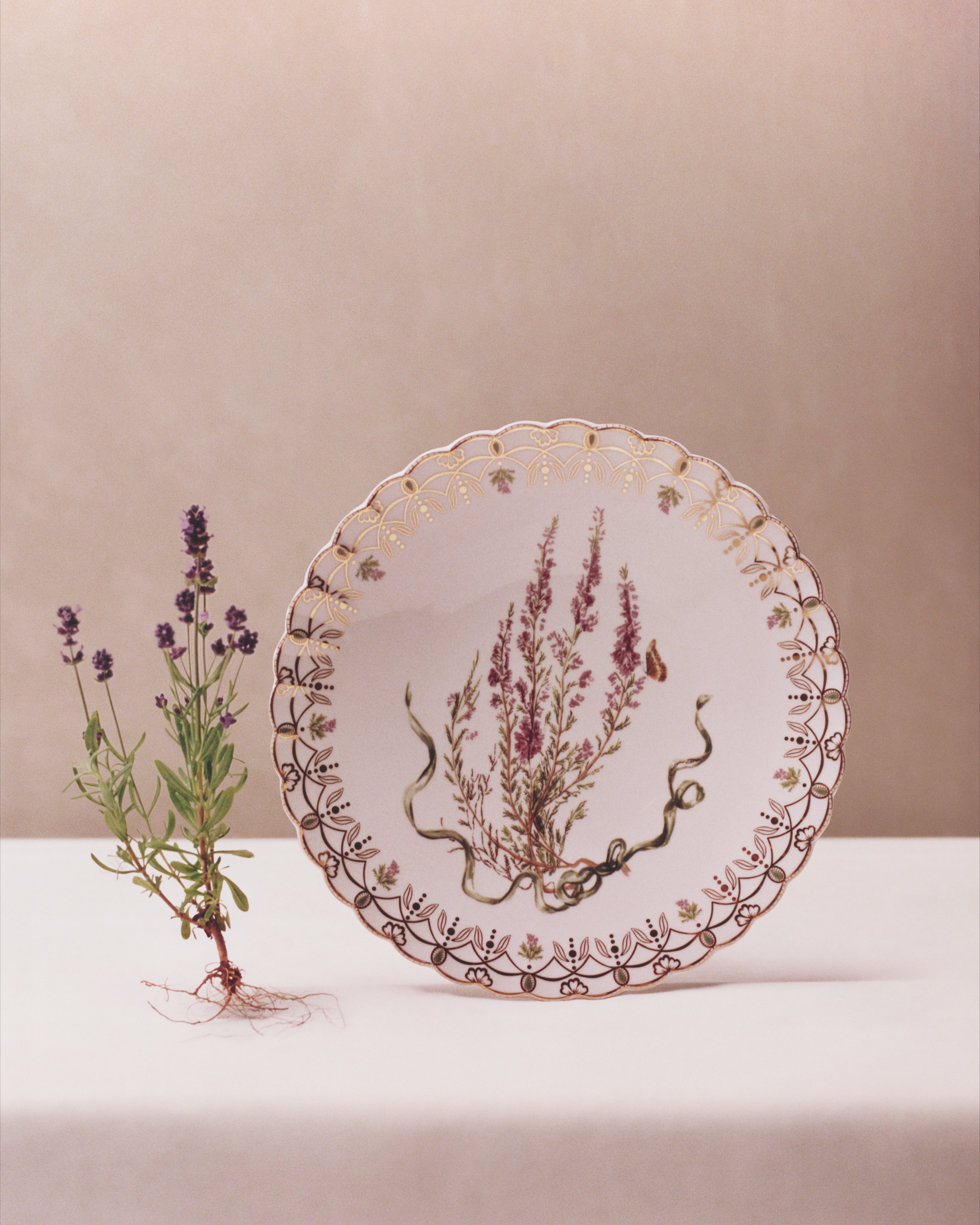 餐盘 瓷质多色薰衣草图案和金色调细节 E02