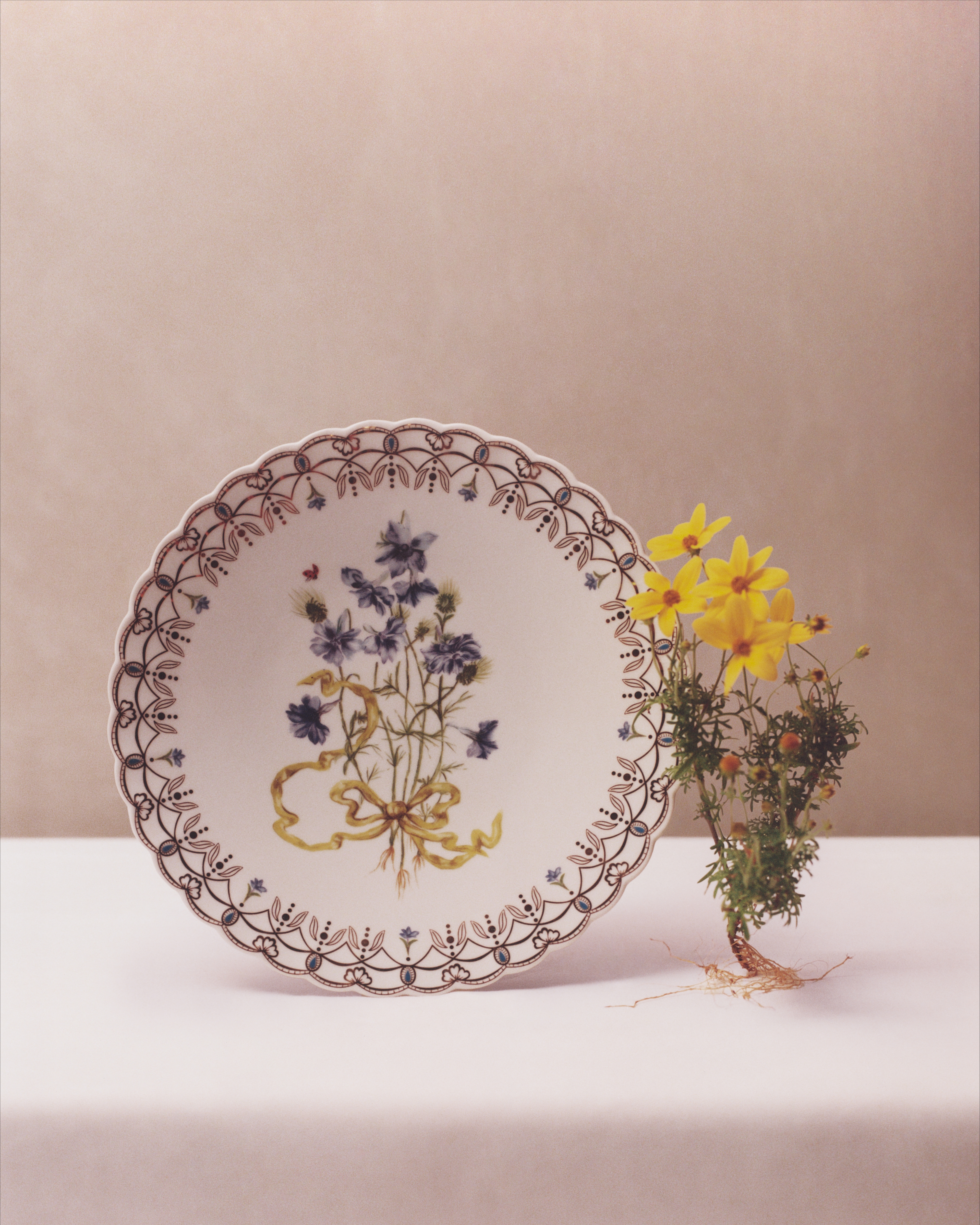 餐盘 瓷质多色银莲花图案和金色调细节 E04