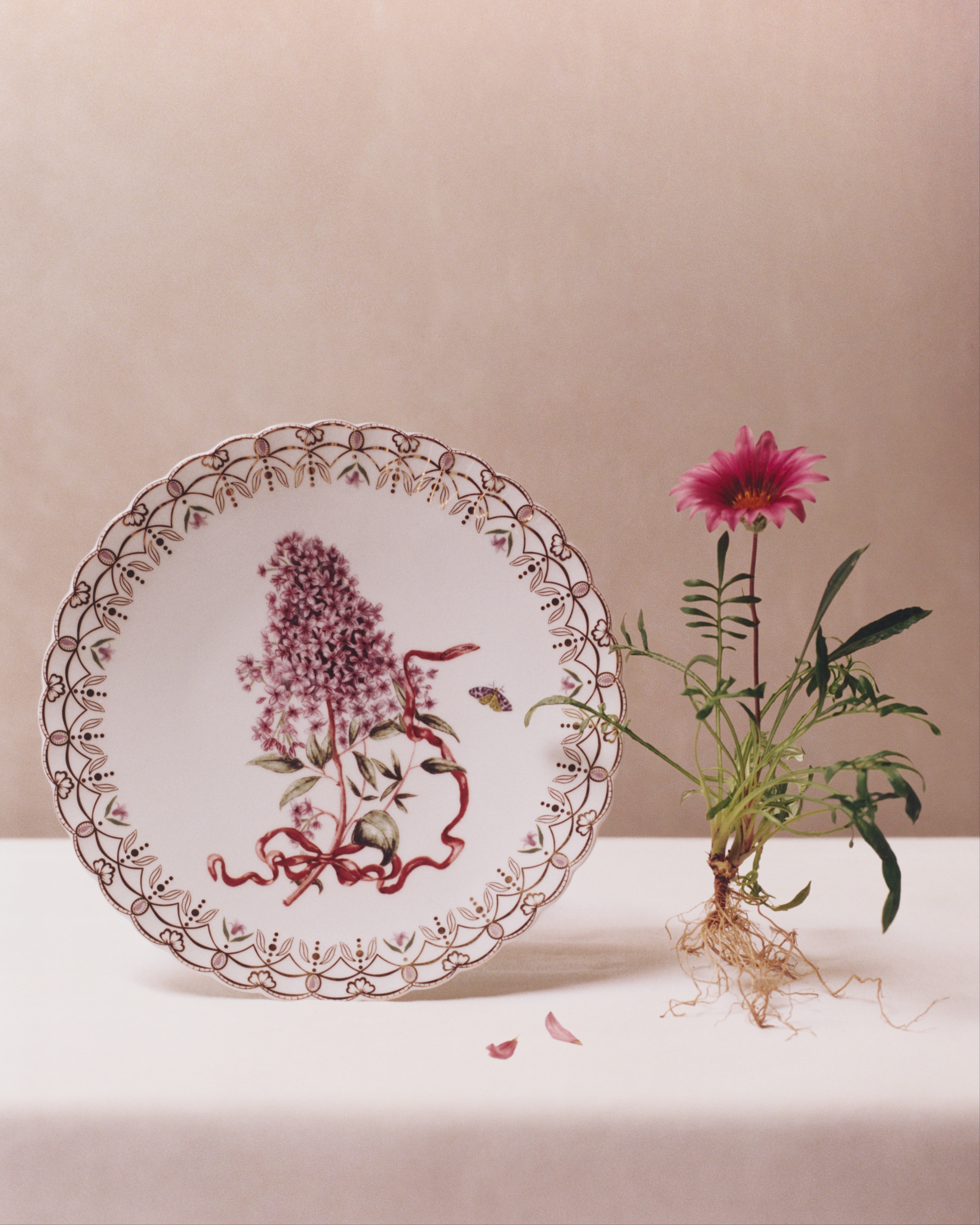 餐盘 瓷质多色丁香花图案和金色调细节 E05