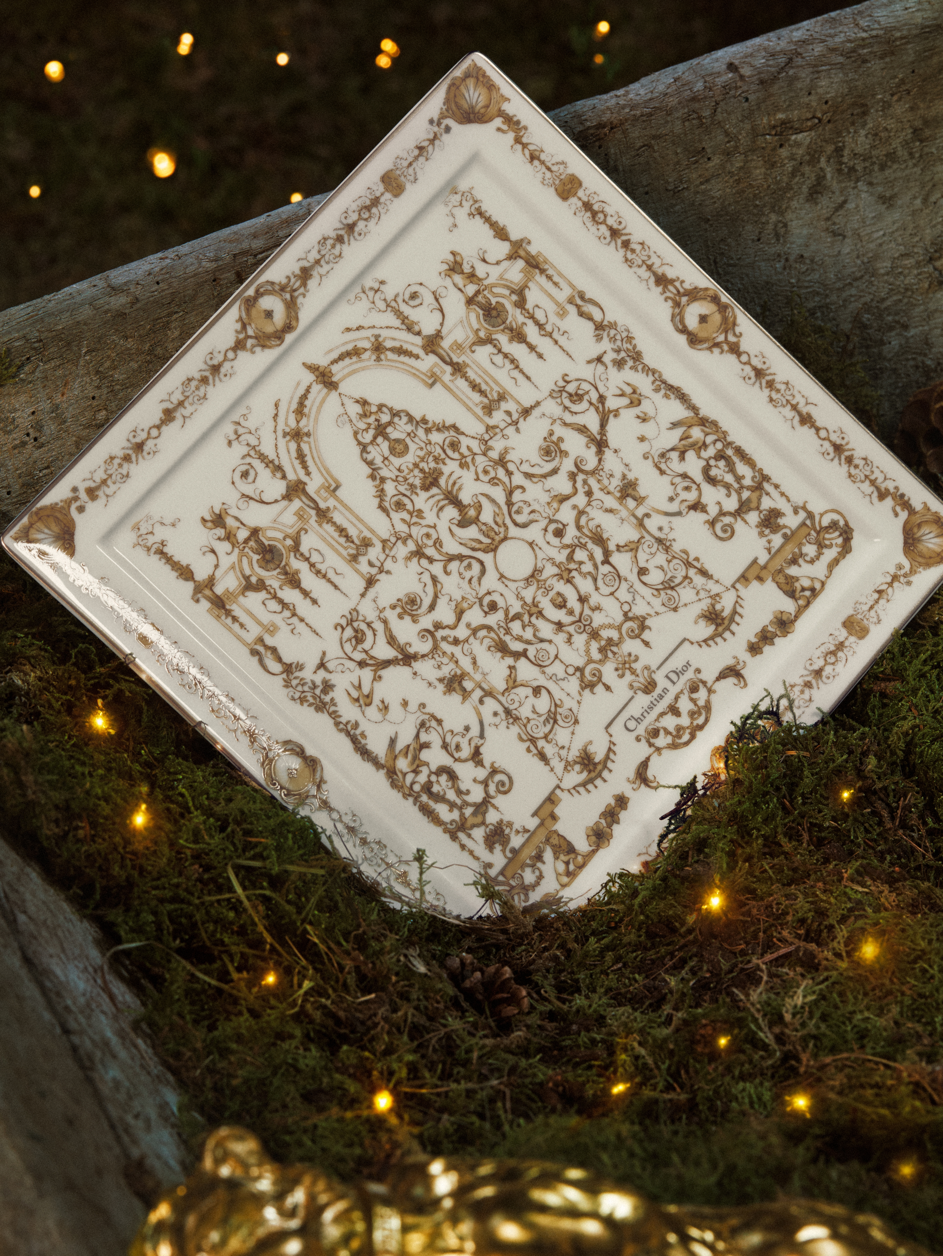 装饰托盘 白色瓷质金色调 Dioresque Stella 图案 E04