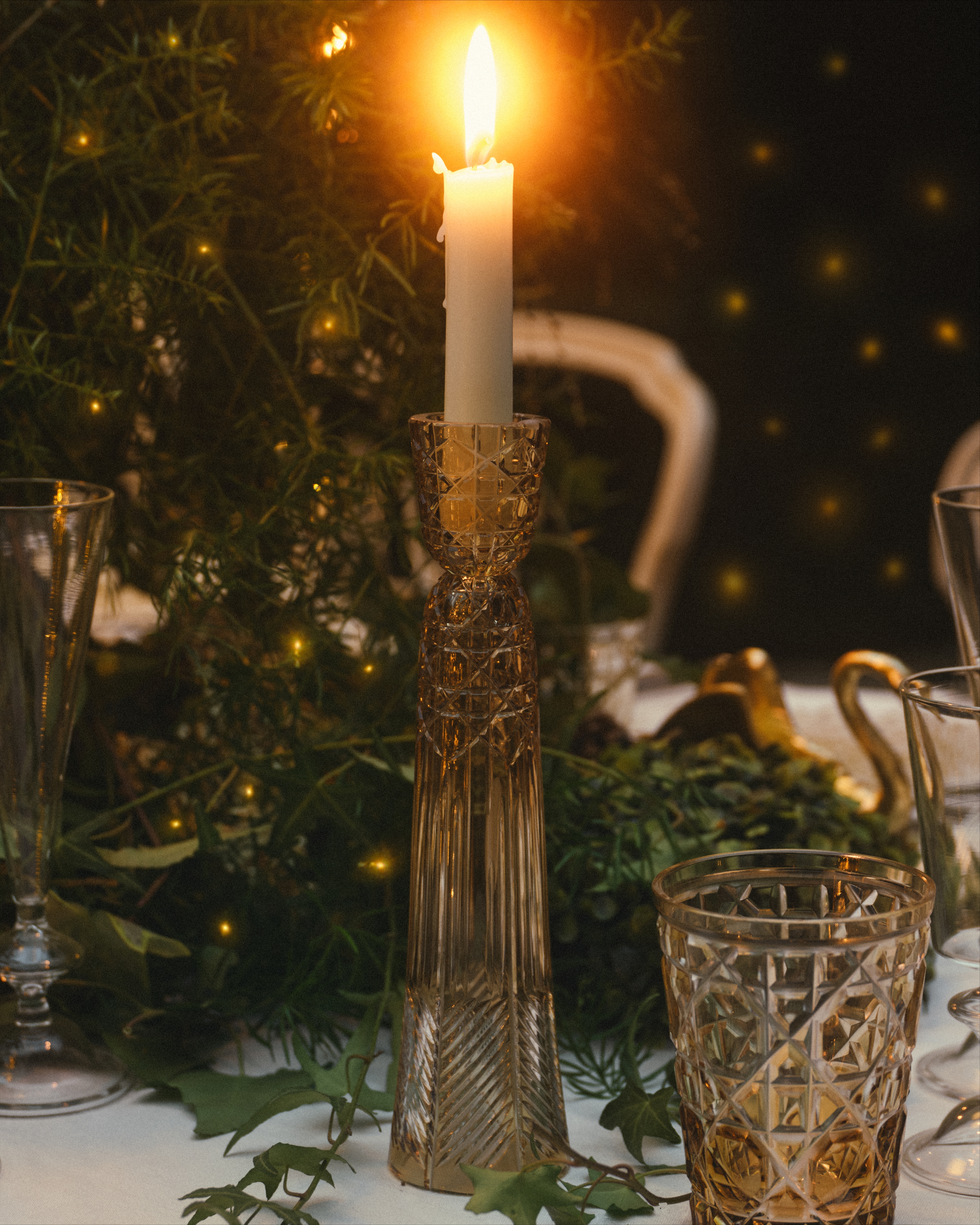 烛台两件套装 晶体搭配金色调藤格纹图案 E06