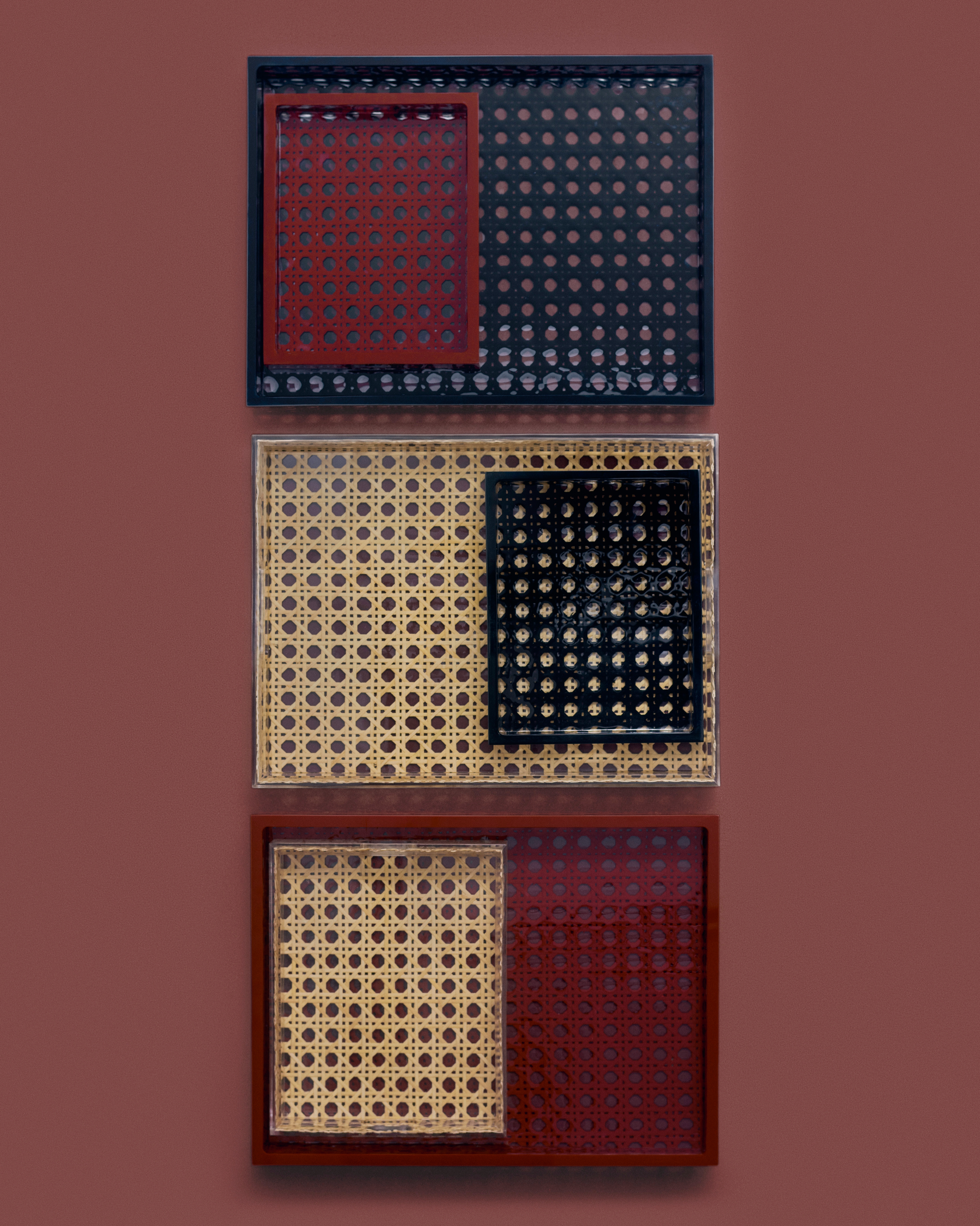 托盘 蓝色人工树脂和藤条 Provence 藤格纹 E07