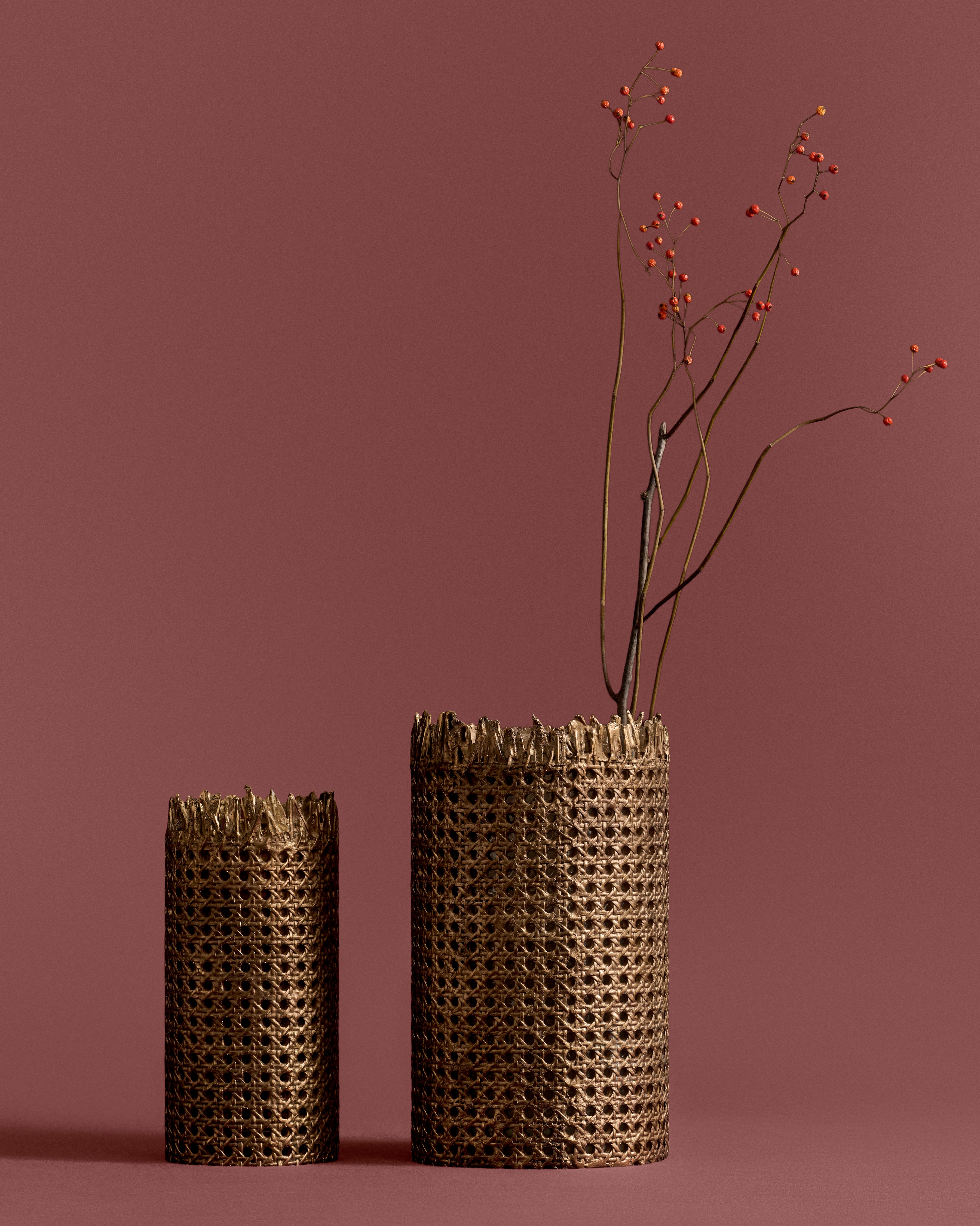 大号圆柱形花瓶 Dior 与 Osanna Visconti 联名，铜质藤格纹图案 E14