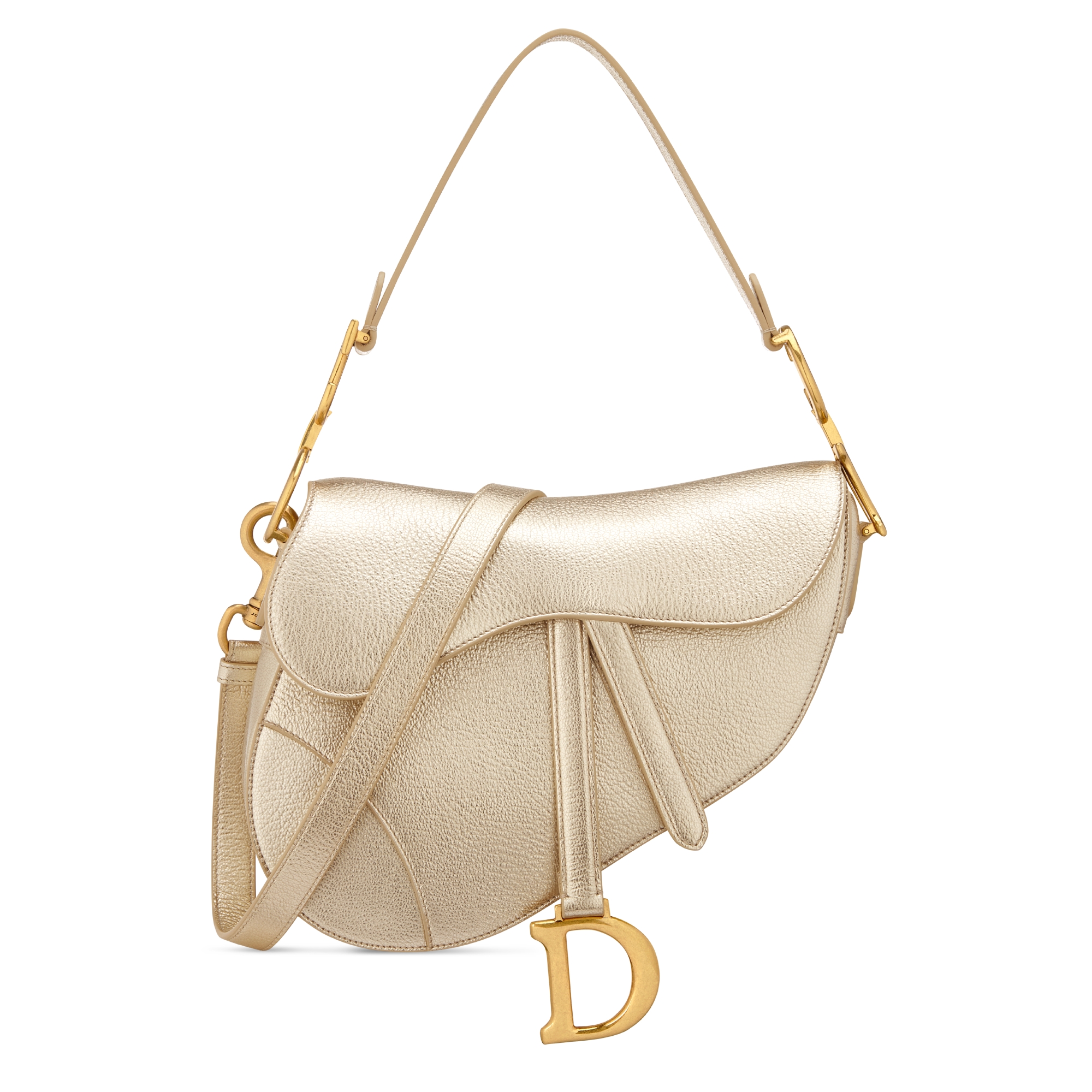 马鞍包（附肩带） 金色调金属光泽粒面羊皮革 E01