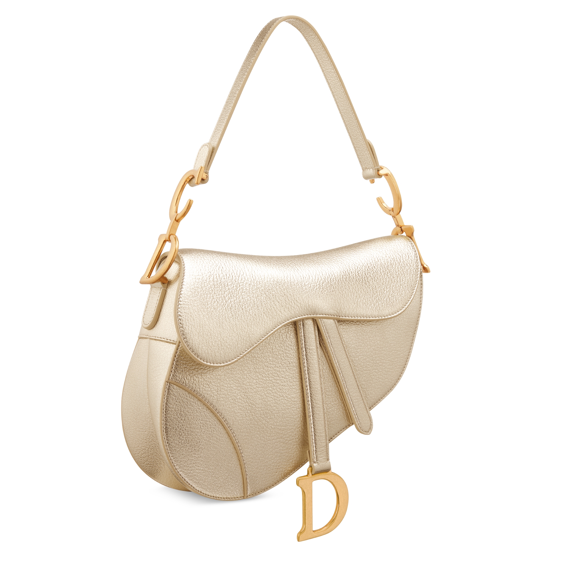 马鞍包（附肩带） 金色调金属光泽粒面羊皮革 E03