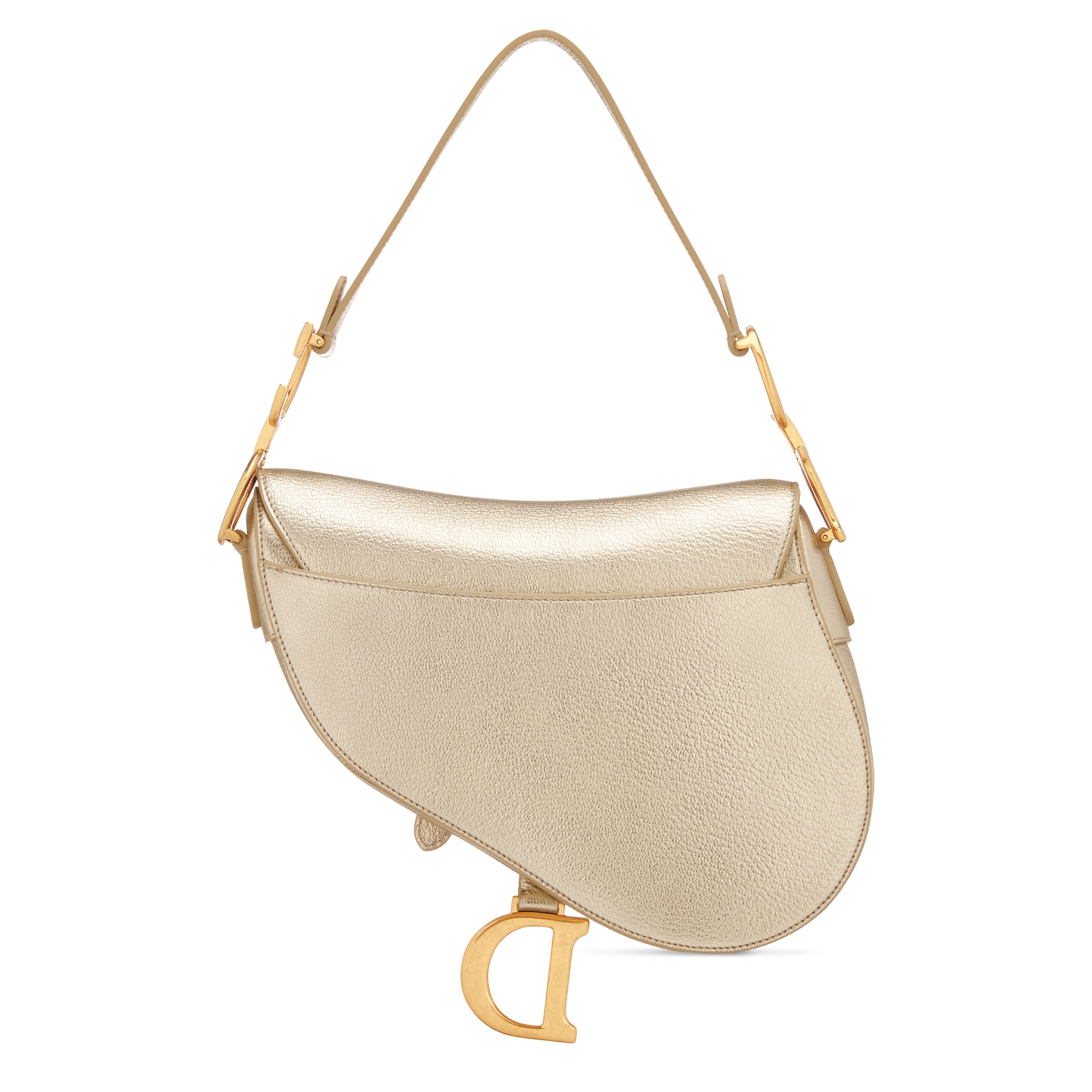 马鞍包（附肩带） 金色调金属光泽粒面羊皮革 E08