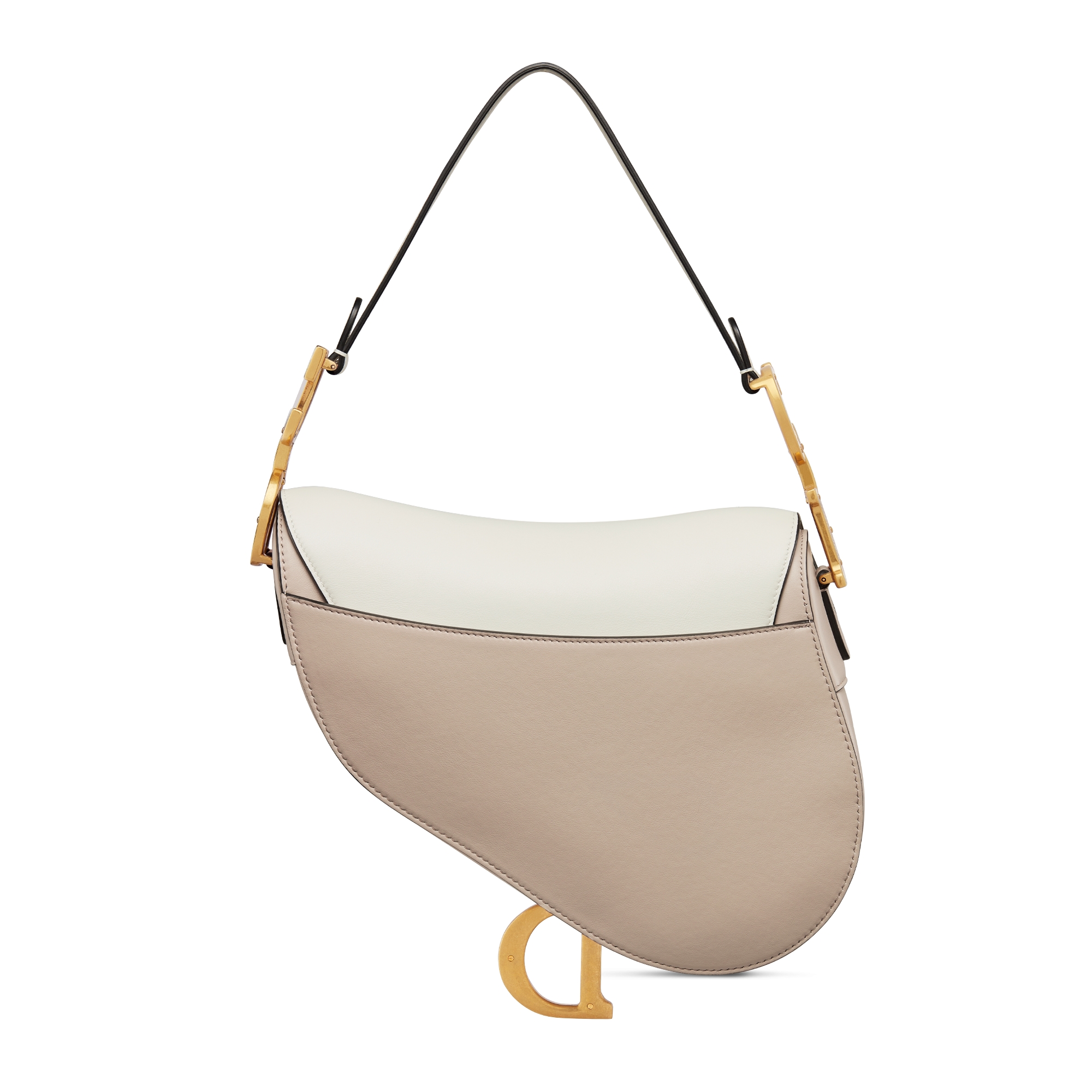 马鞍包（附肩带） 奶白色和米棕色双色柔软牛皮革 E08