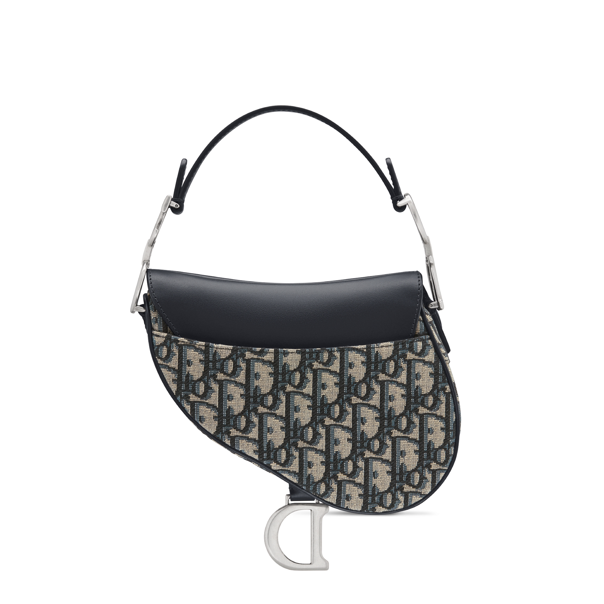 迷你马鞍包（附肩带） 蓝色 Oblique 印花面料和光滑牛皮革 E08