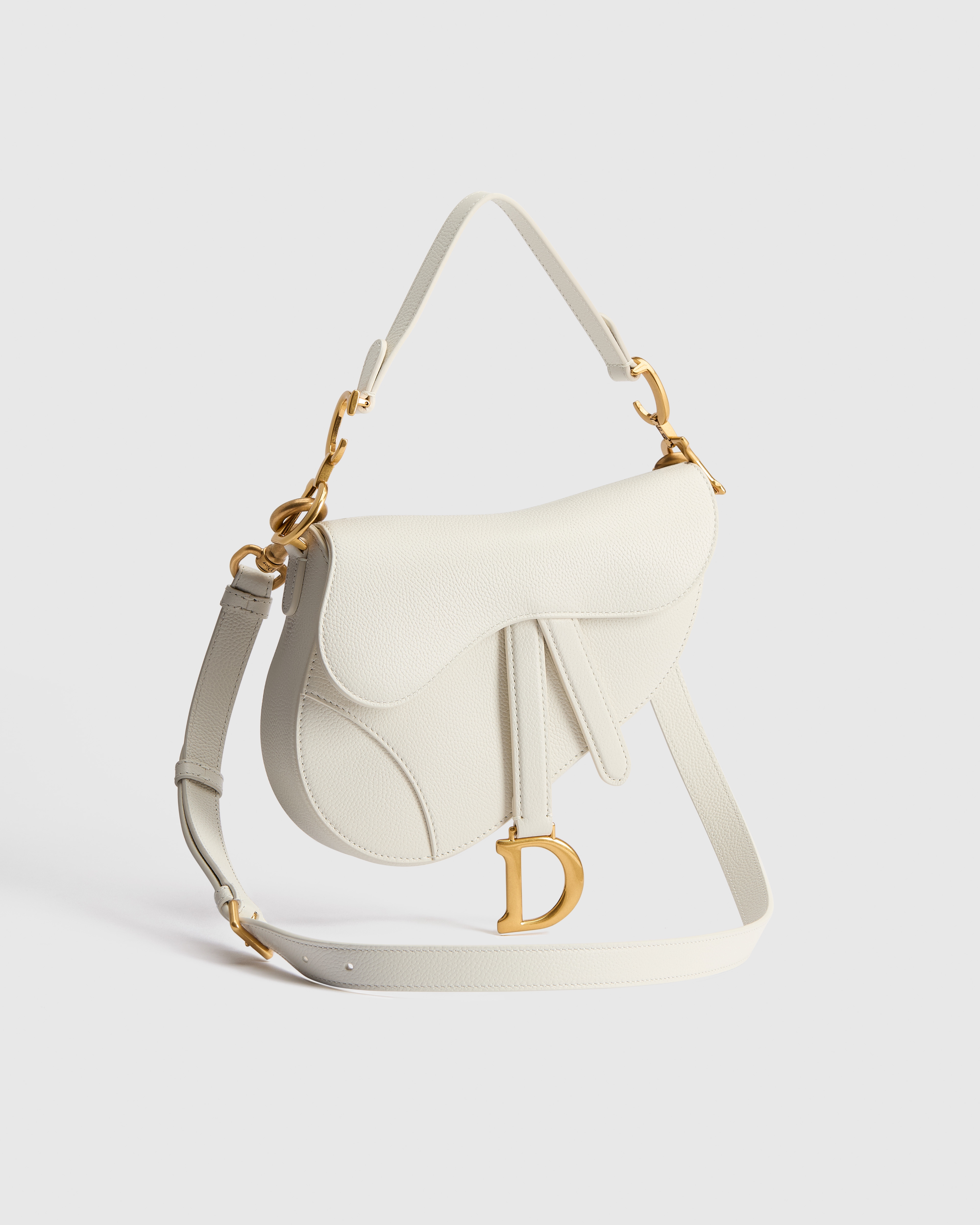 小号马鞍包（附肩带） 奶白色粒面牛皮革 E03