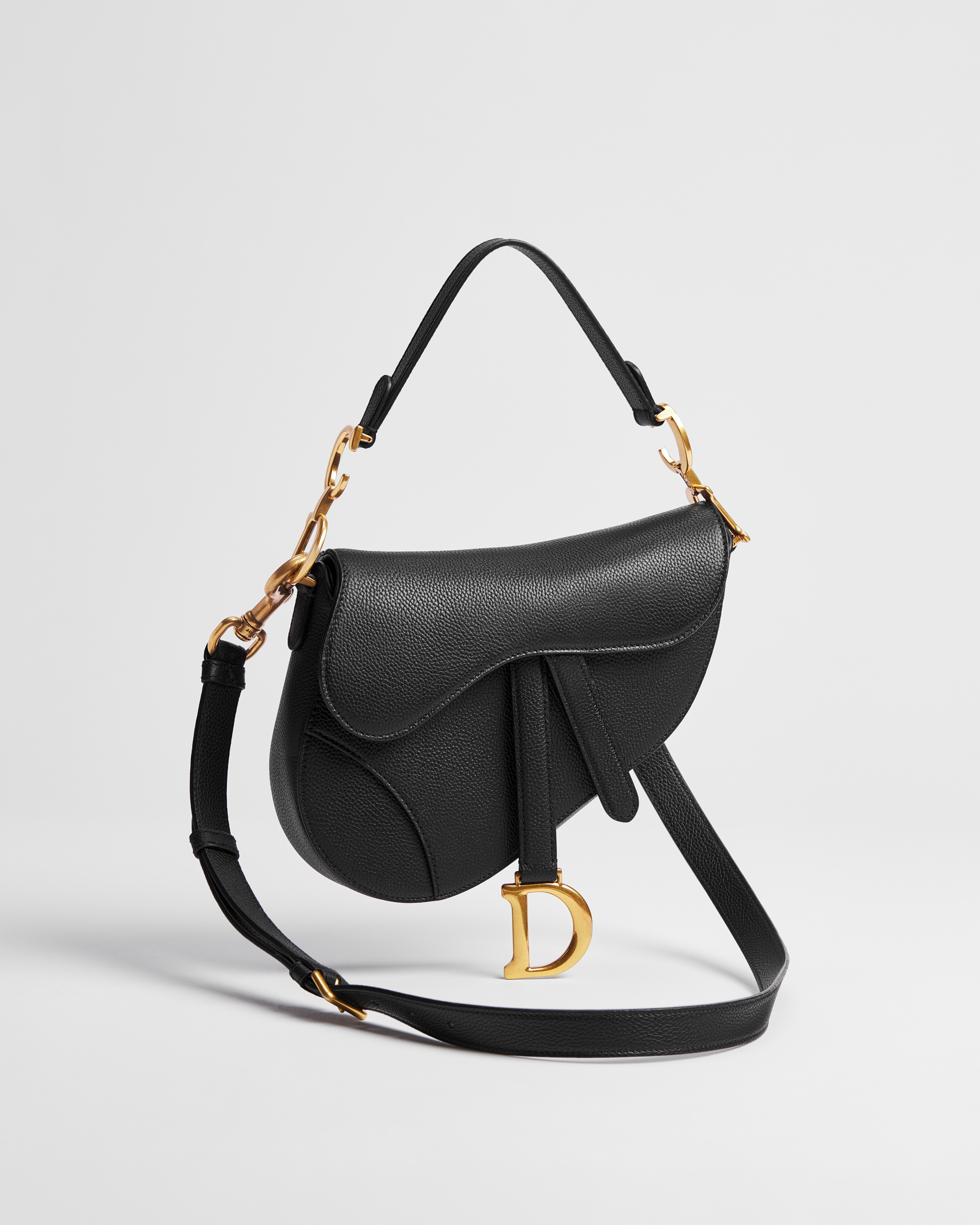 小号马鞍包（附肩带） 黑色粒面牛皮革 E03