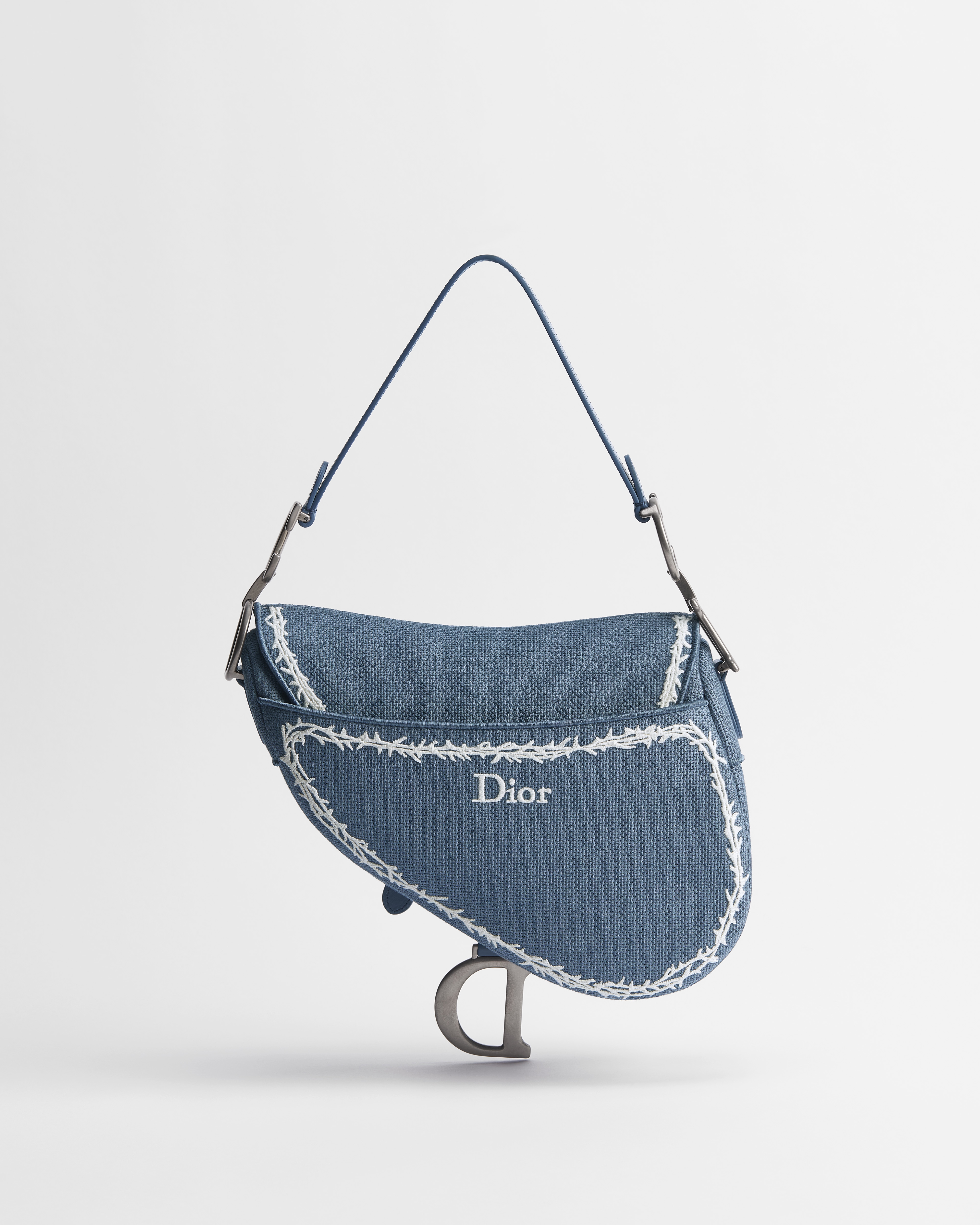 马鞍包（附肩带） 蓝色底色白色 Book Cover 刺绣 E08