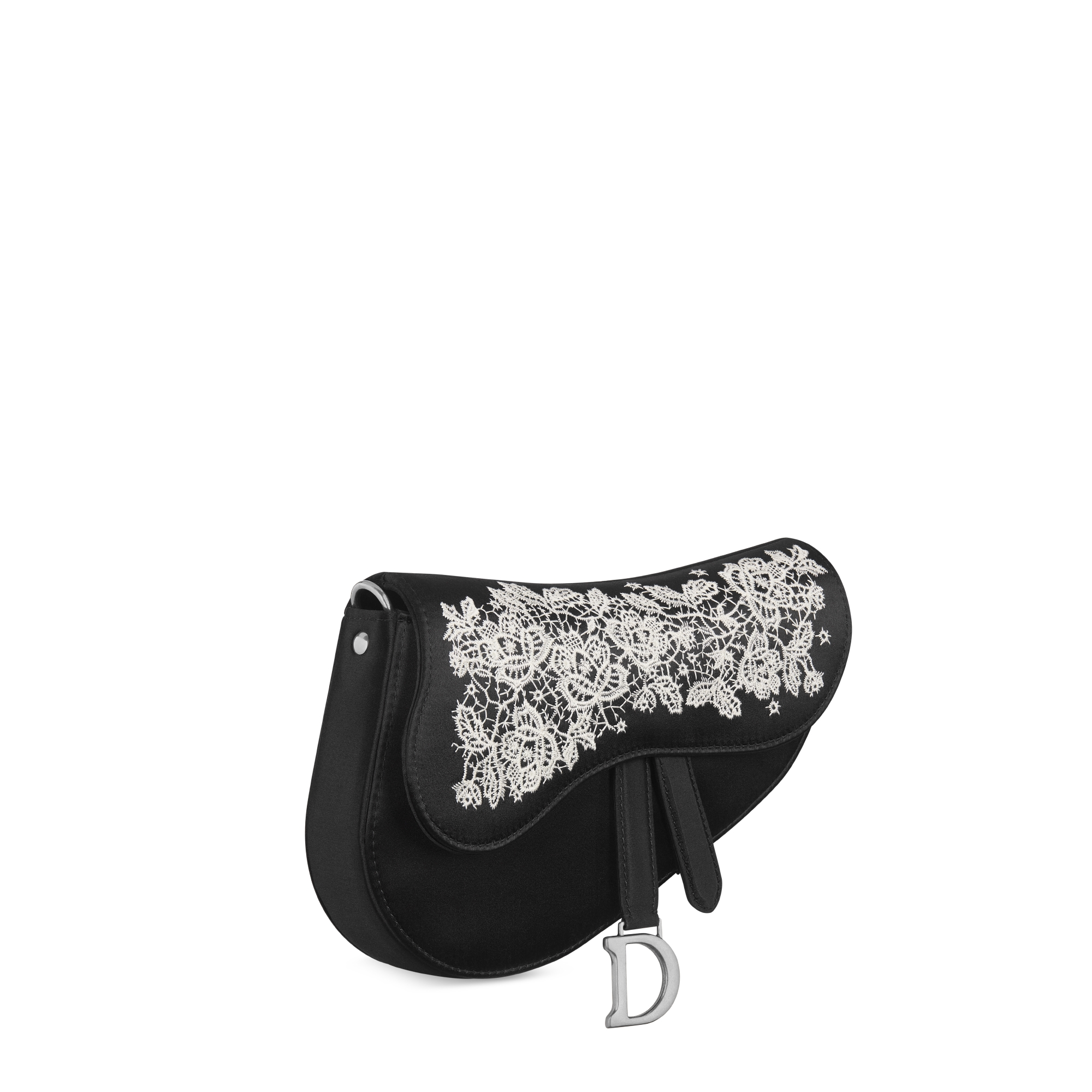 小号马鞍包（附链条） 缎面白色玫瑰刺绣 E03