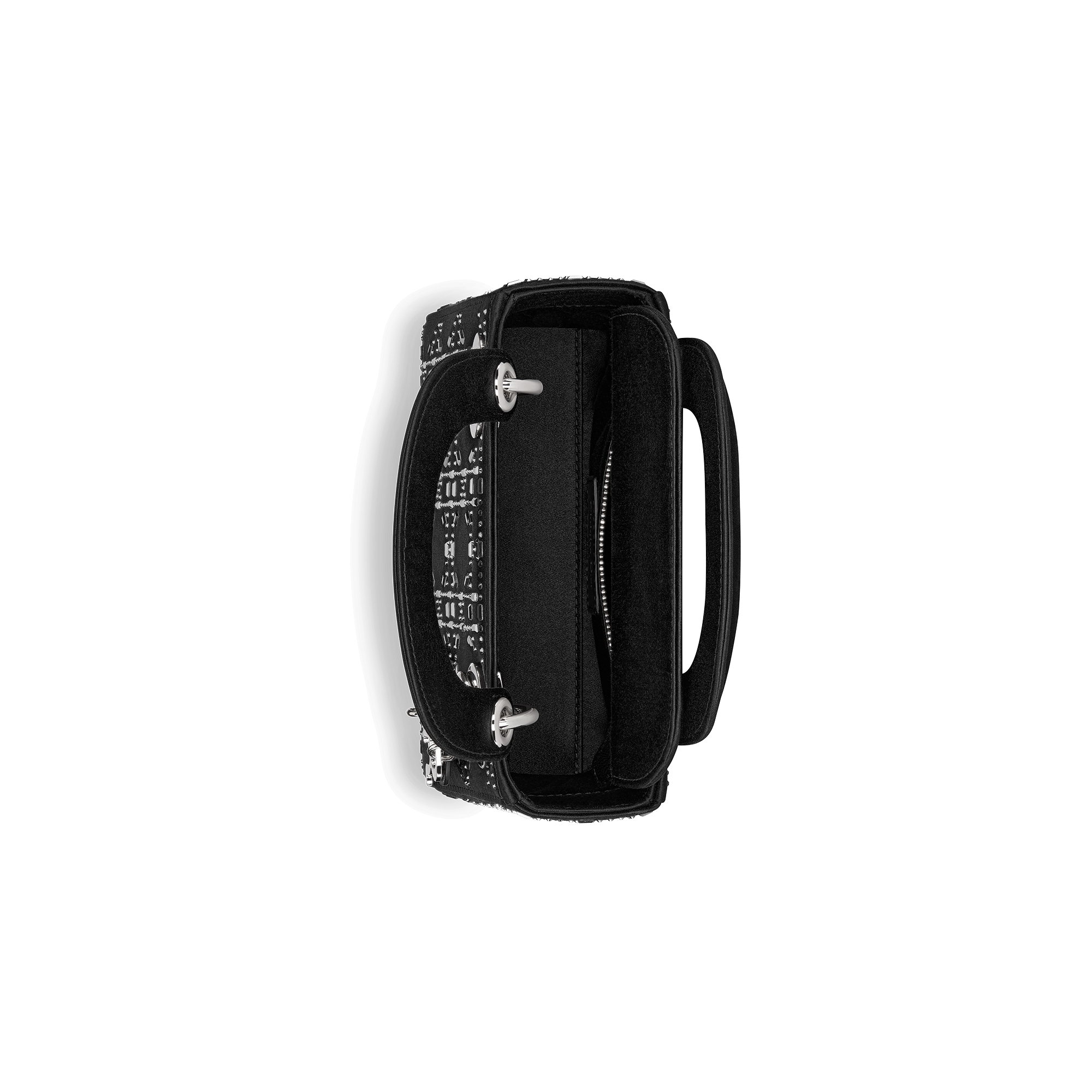 迷你 Lady Dior 手袋 黑色缎面藤格纹仿水晶 E06