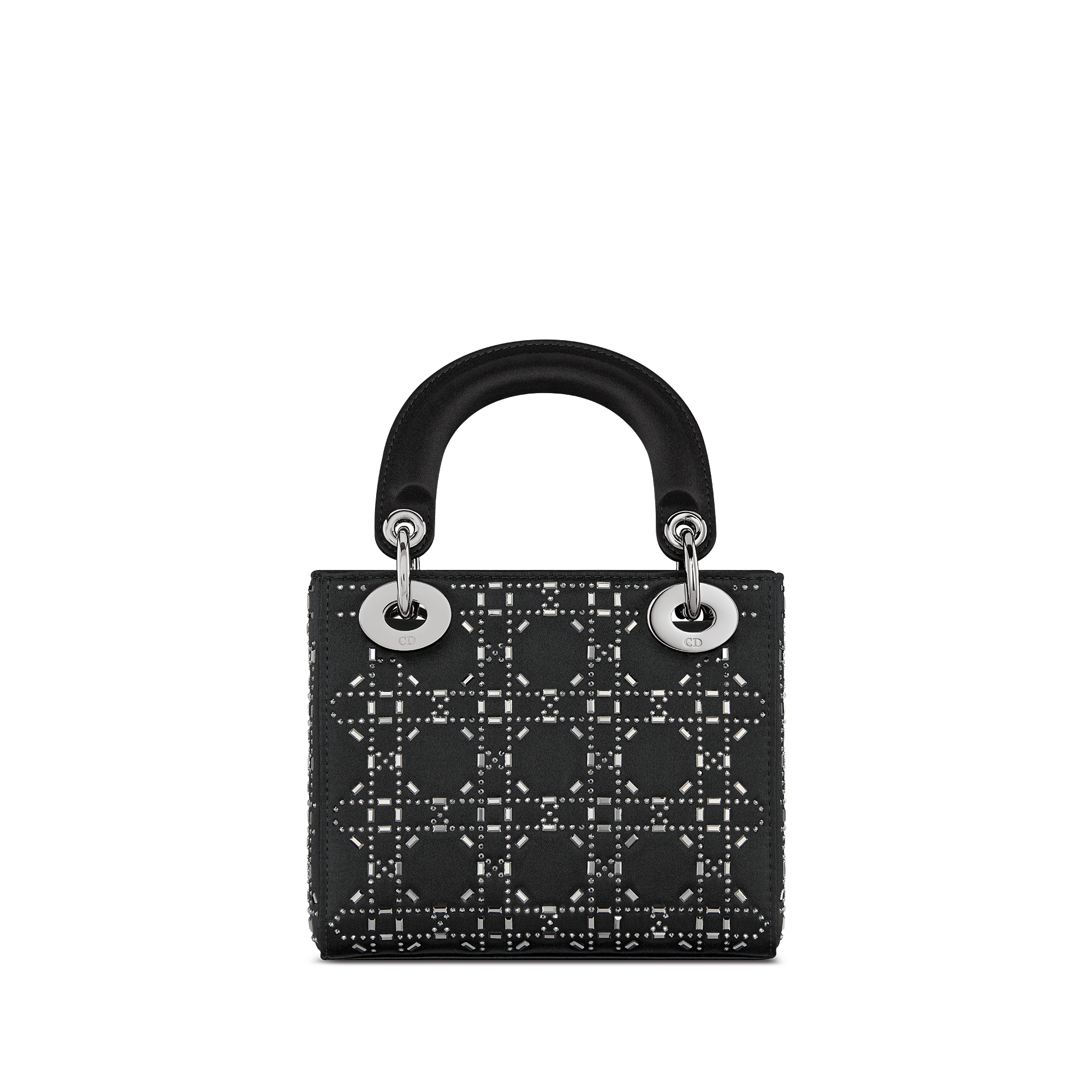 迷你 Lady Dior 手袋 黑色缎面藤格纹仿水晶 E08