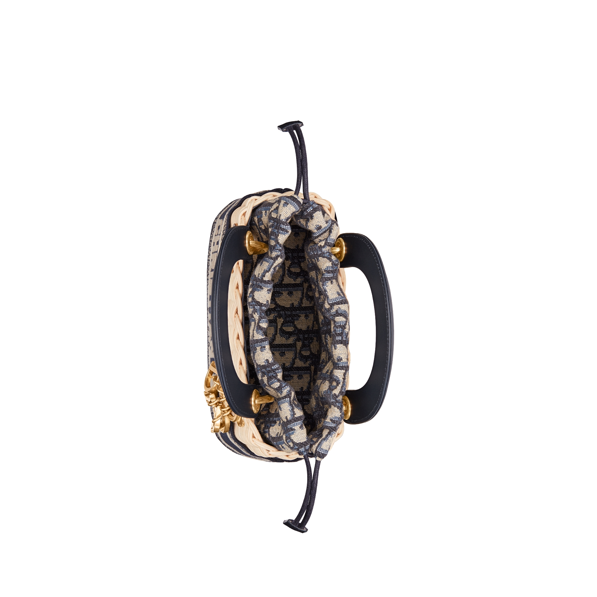 迷你 Lady Dior 手袋 自然色藤条和蓝色 Oblique 印花面料 E06