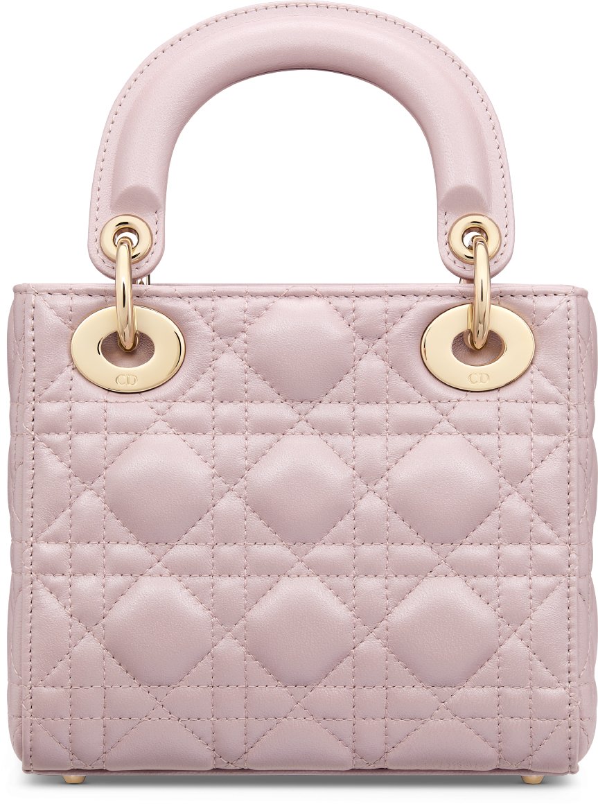 迷你Lady Dior 手袋荷花粉色珠光羊皮革藤格纹图案| DIOR
