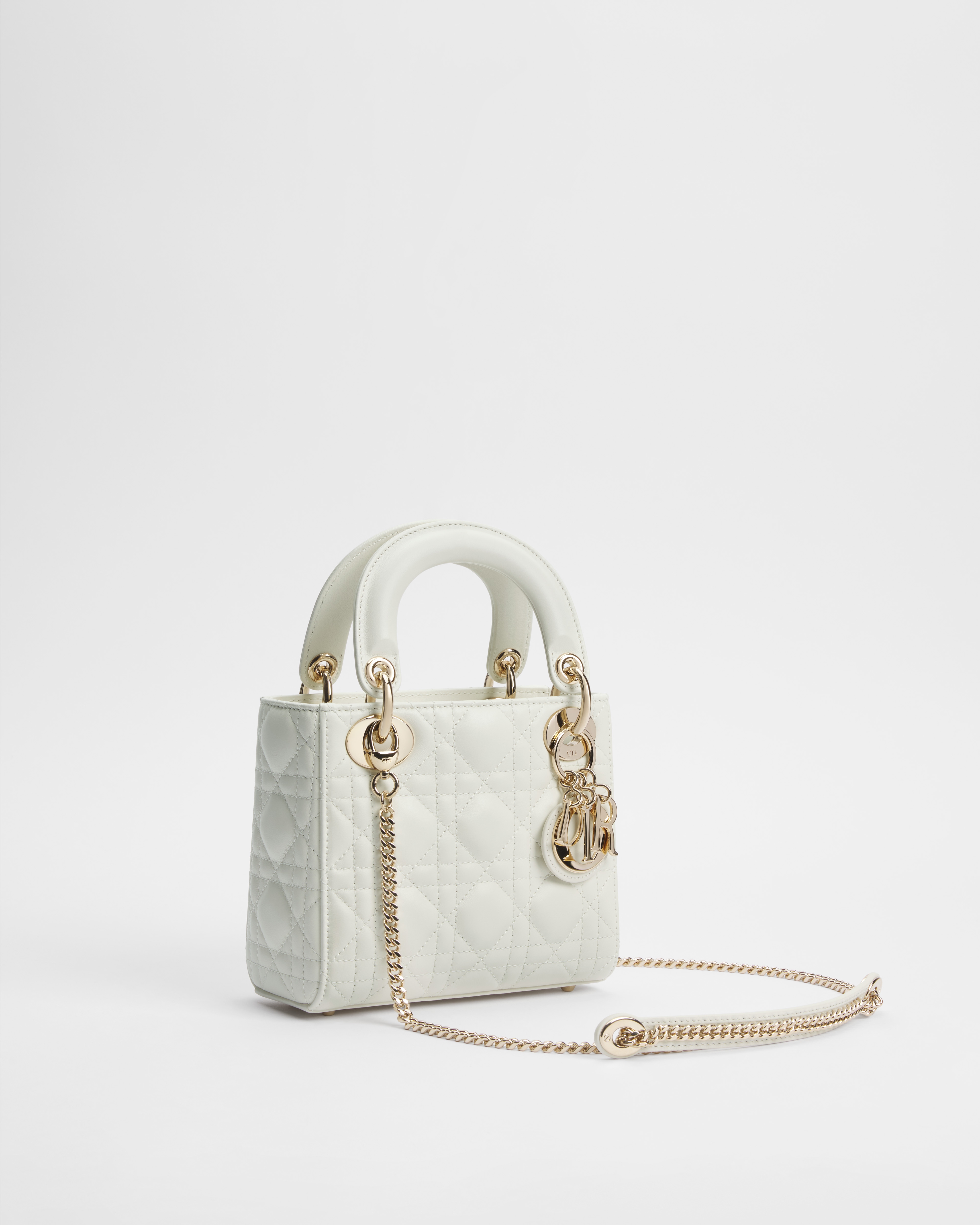 迷你 Lady Dior 手袋 奶白色羊皮革藤格纹 E03