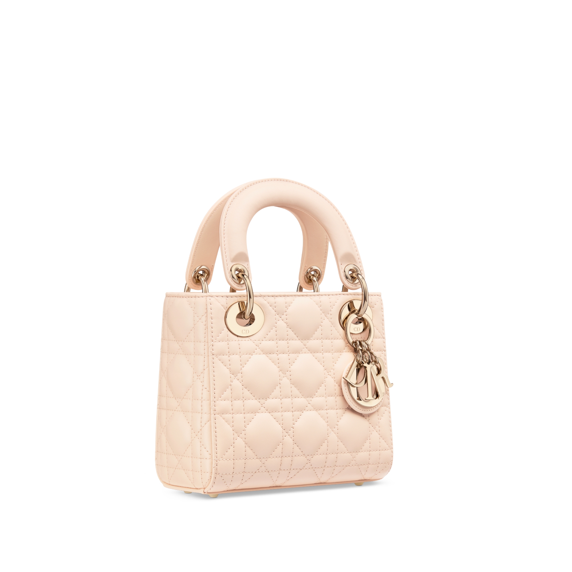 迷你 Lady Dior 手袋 沙石粉色羊皮革藤格纹 E03