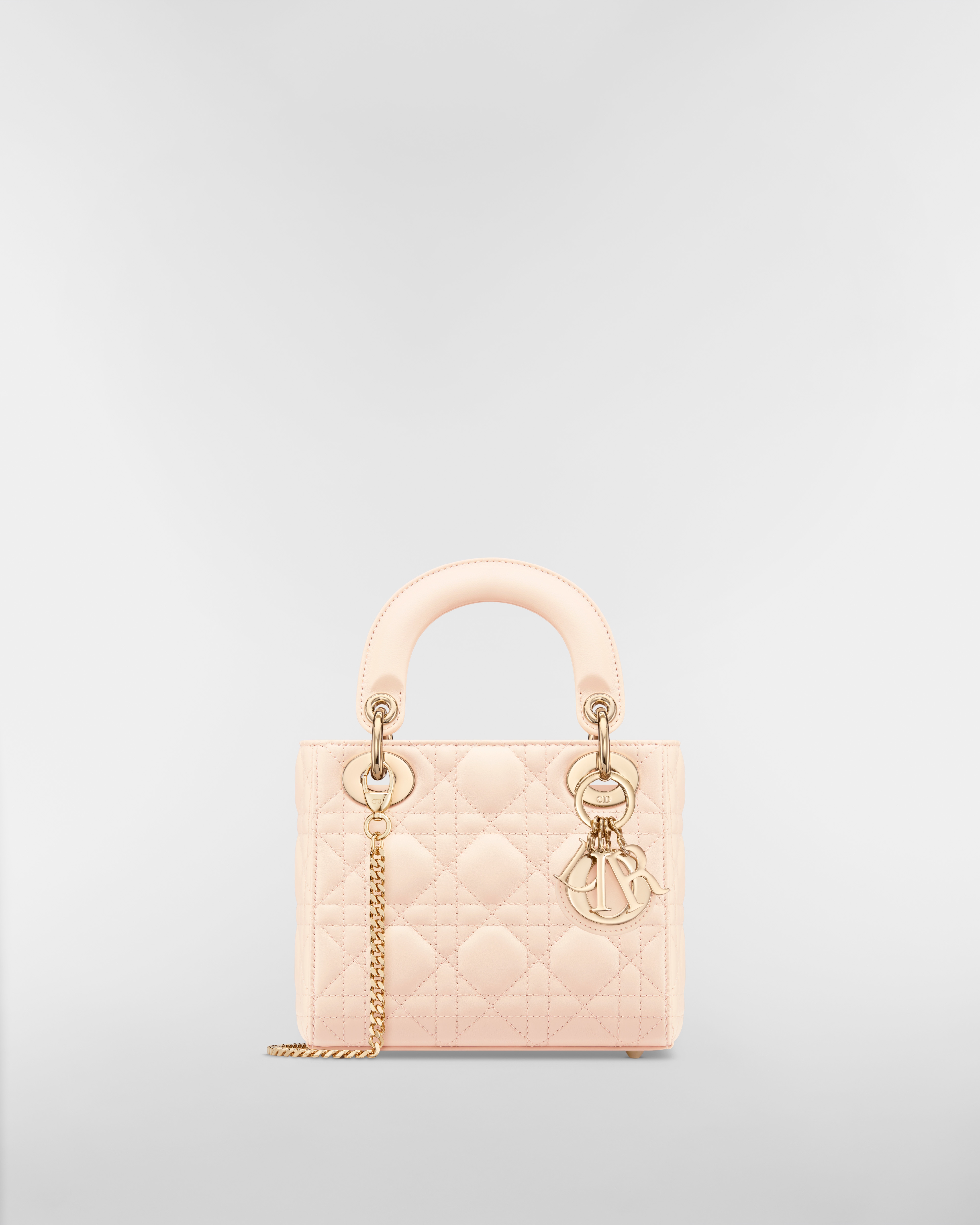 迷你 Lady Dior 手袋 沙石粉色羊皮革藤格纹 E01