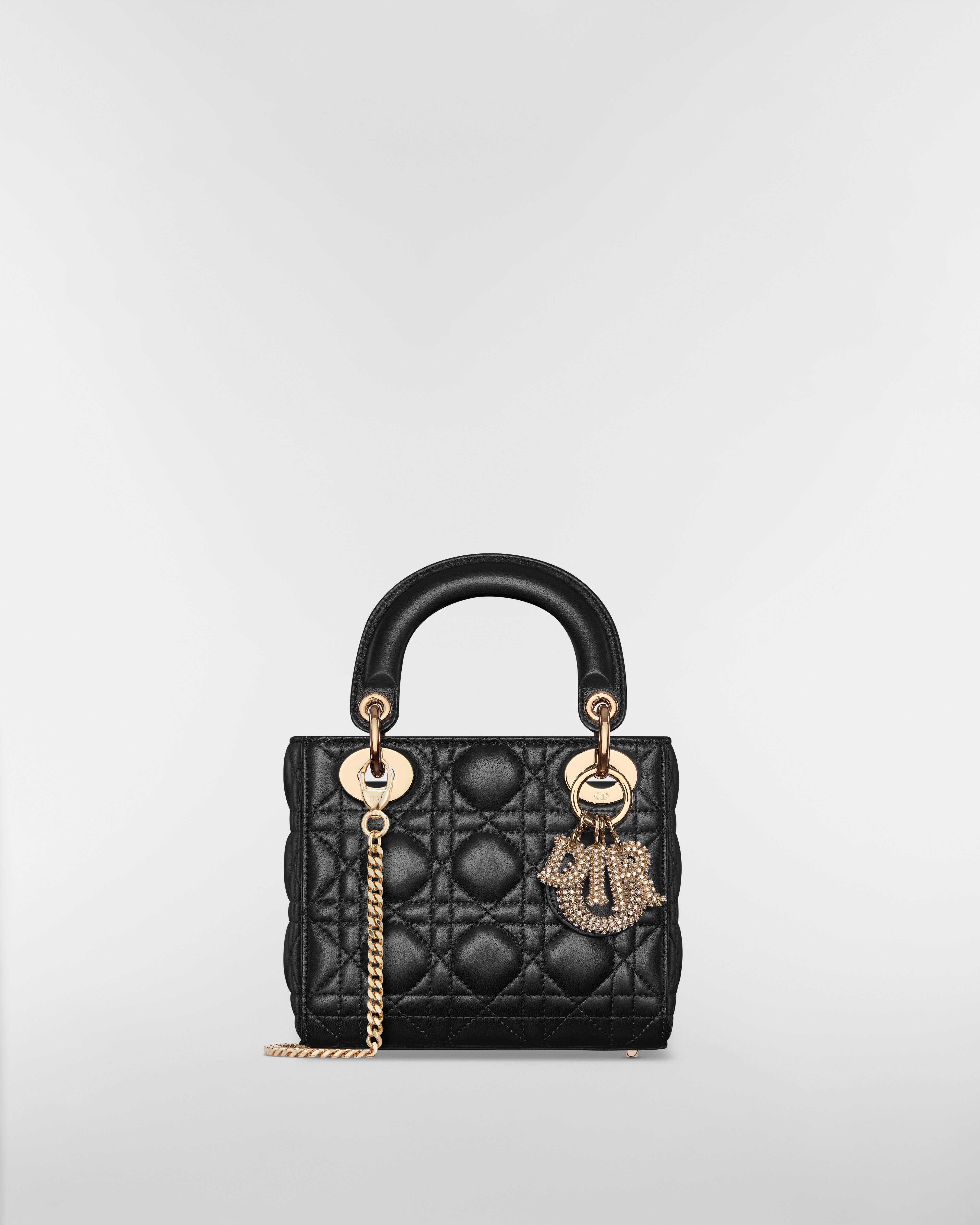 迷你 Lady Dior 手袋 黑色羊皮革藤格纹 E01