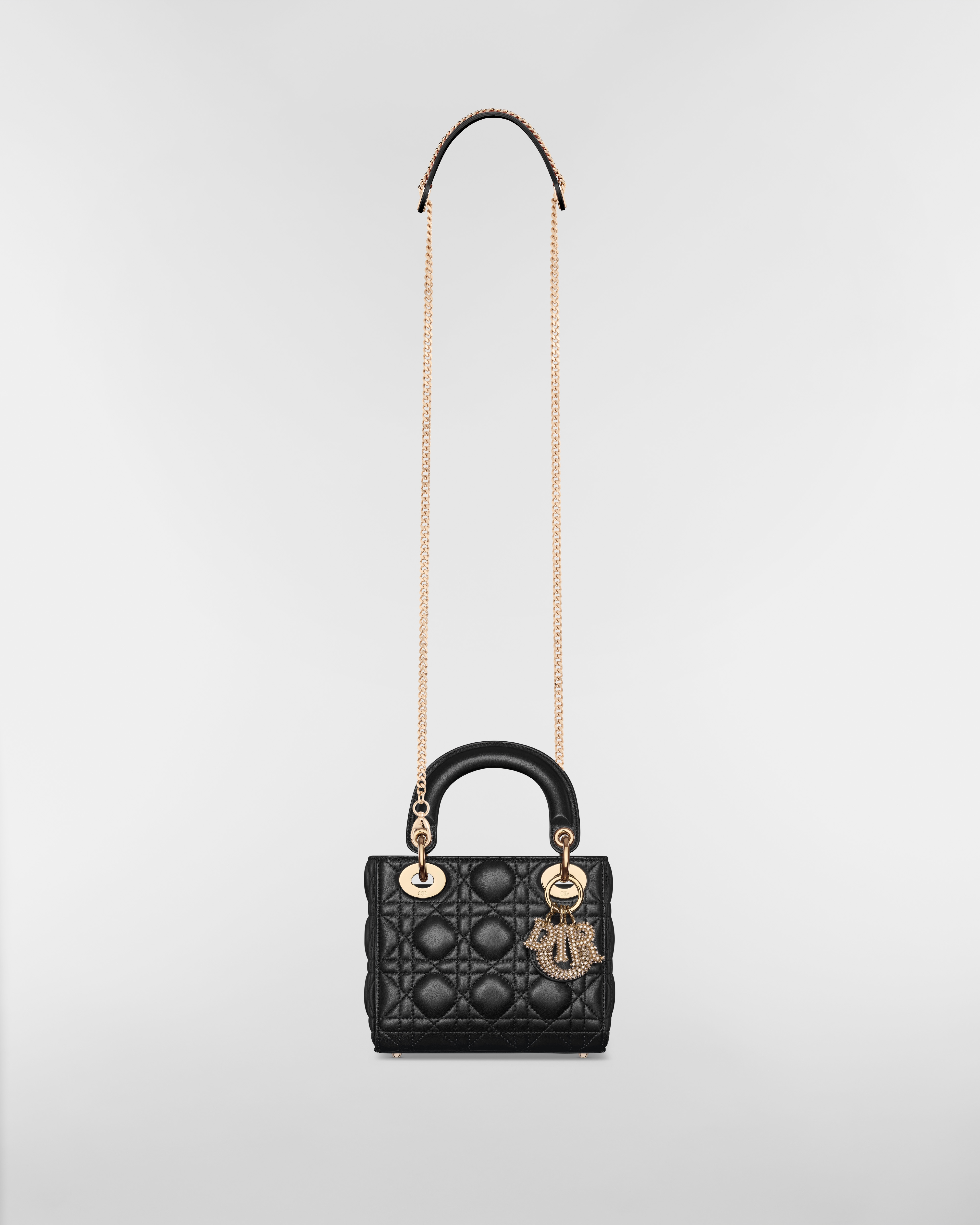 迷你 Lady Dior 手袋 黑色羊皮革藤格纹 E07