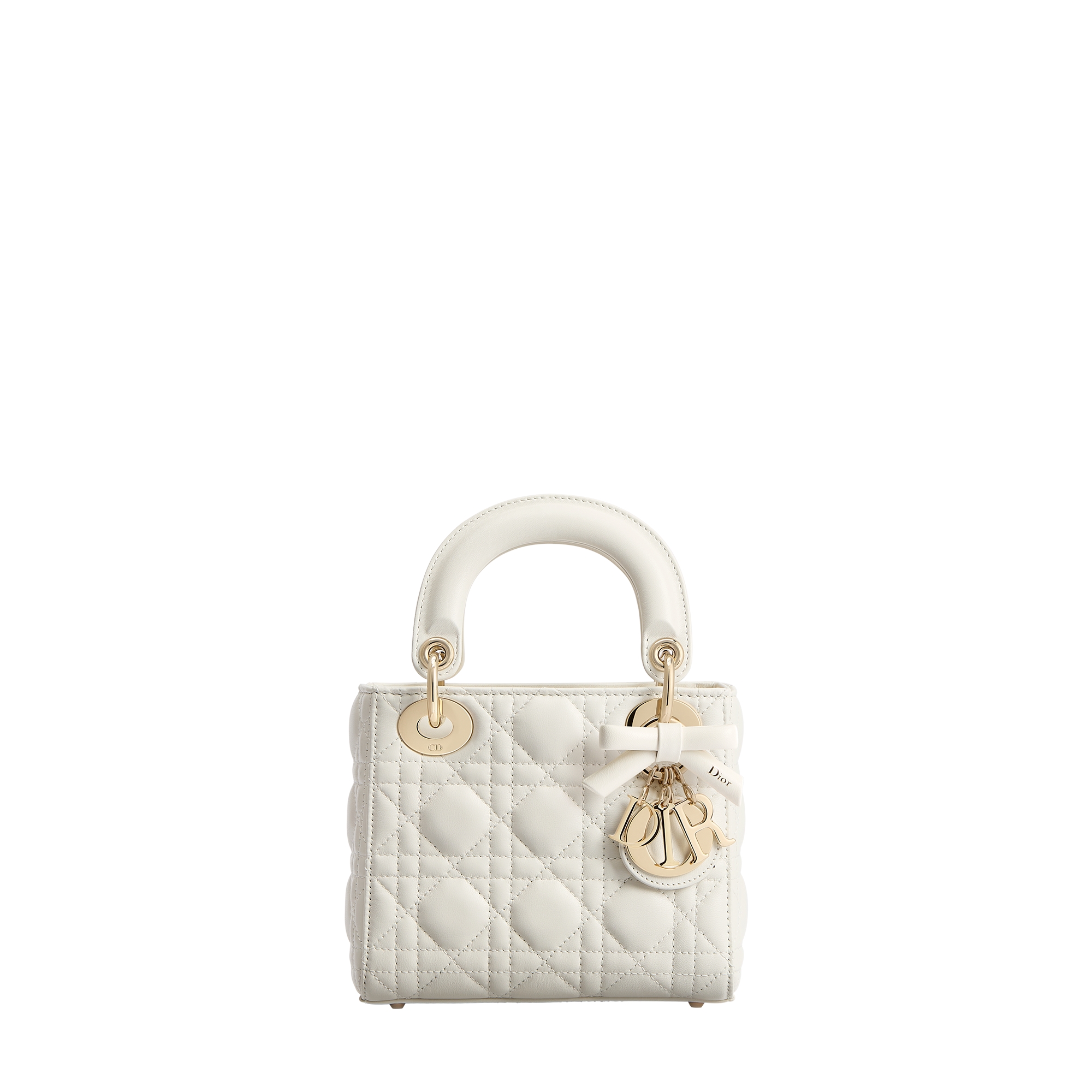 迷你 Lady Dior 手袋（附链条） 奶白色羊皮革藤格纹 E01